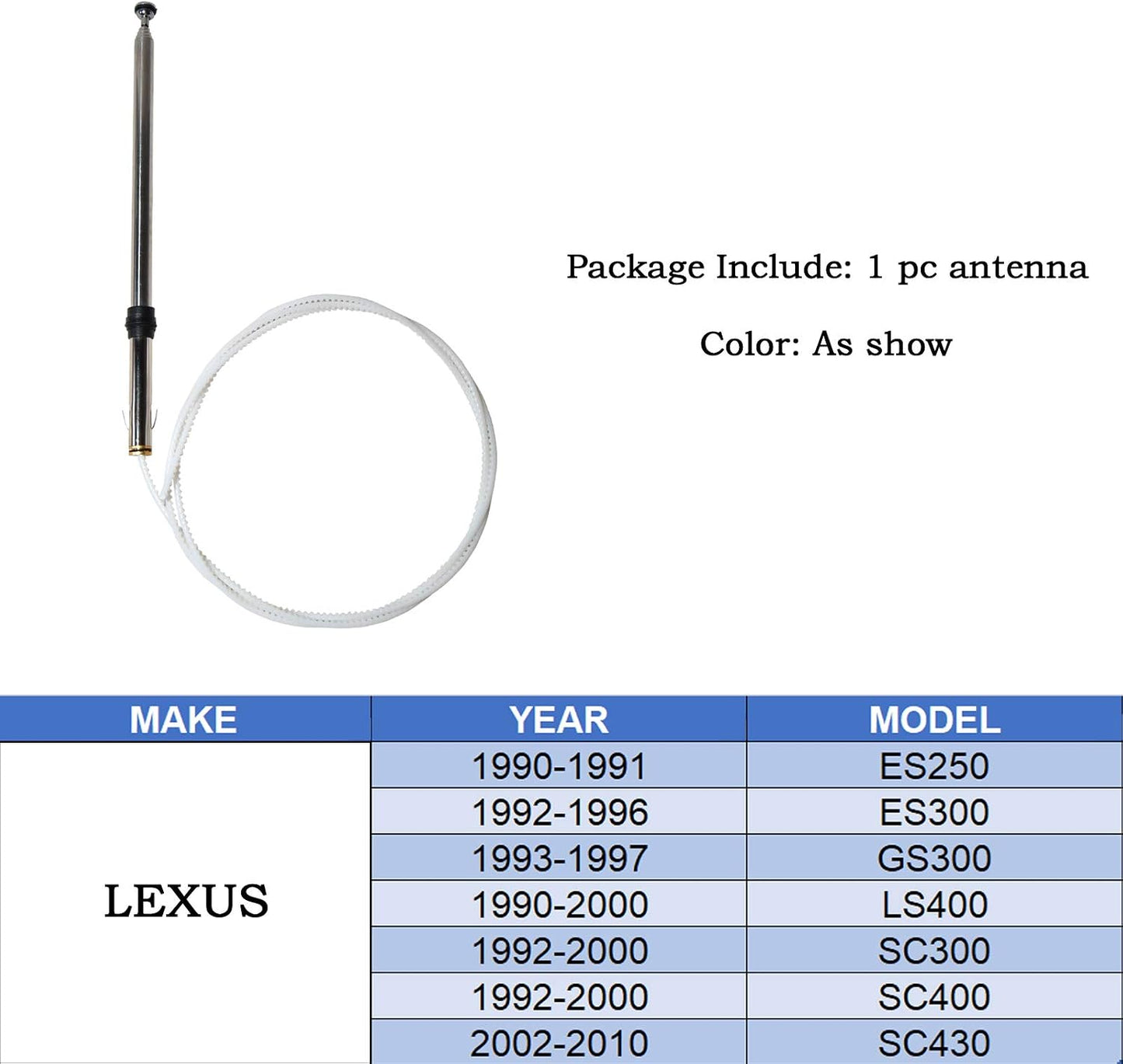 Anina 1990-2010 ES250-ES300-GS300-LS400-SC300-SC400-SC430 Power Antenna Mast Compatible with Lexus Aftermarket Antenna