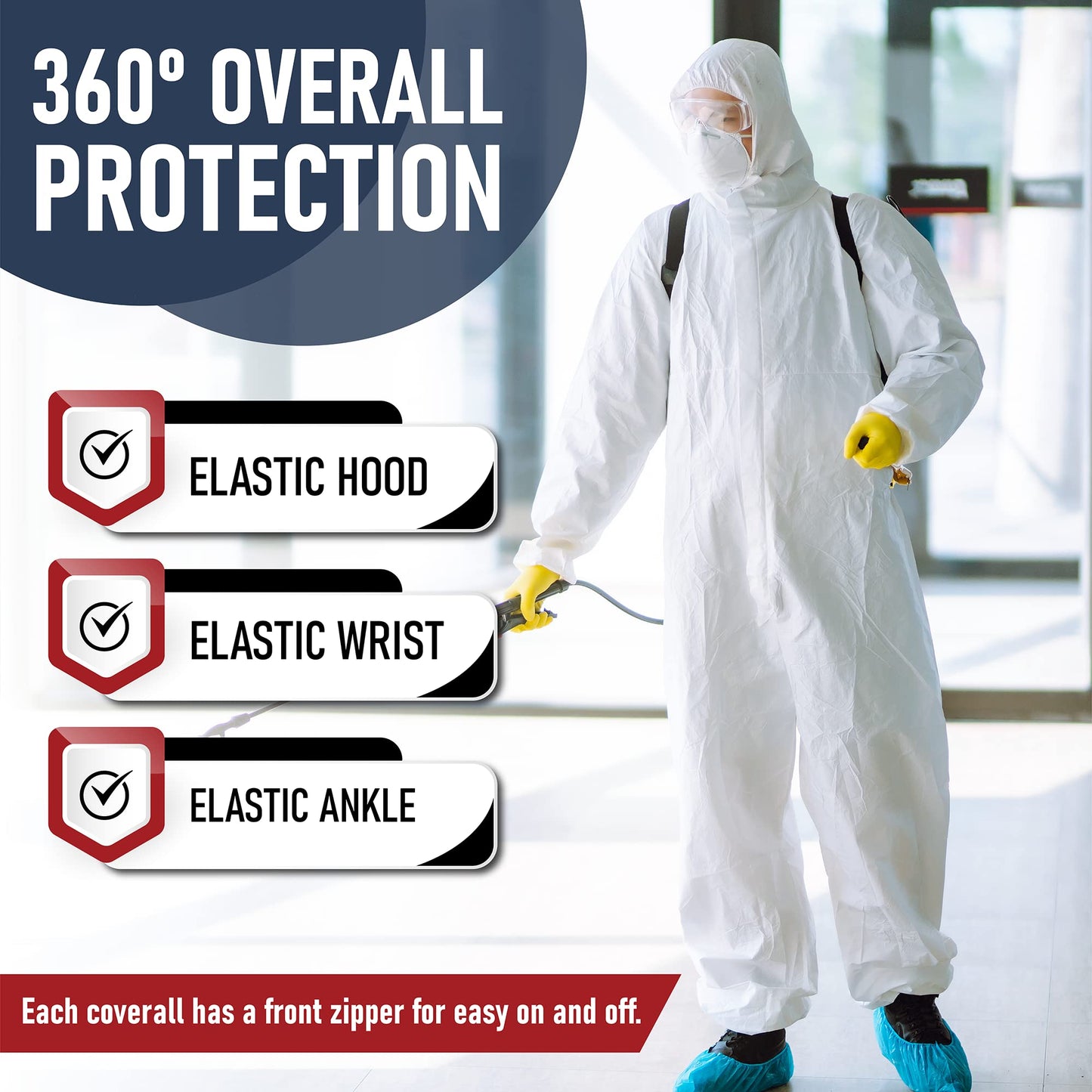Medical Nation Hazmat Suits Disposable | 25 Pack | With Hood, Heavy Duty, Breathable Disposable Coverall, Painter Suit | 5X-Large