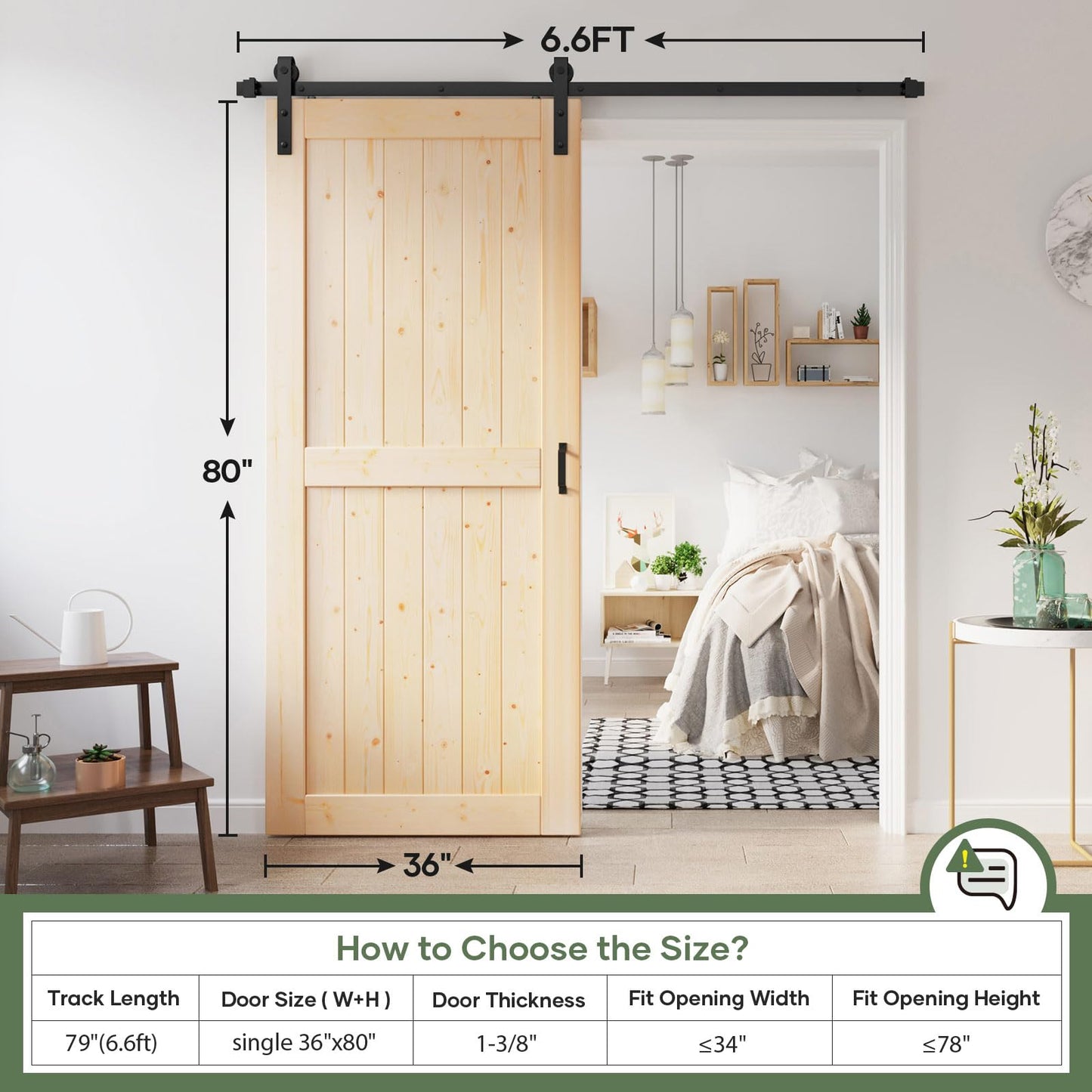 ROYMELO 36x80 inch Sliding Barn Wood Door Slab with 6.6ft Hardware Kit, Requires Simple DIY Assembly