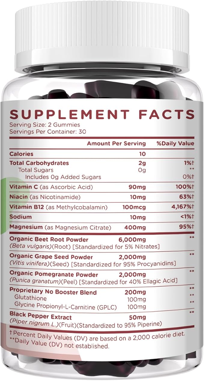 Beet Root Gummies 6000mg ??Nitric Oxide Booster with Grape Seed, Pomegranate, Vitamins C & B12 ??Nitric Oxide Supplements for Men ??Mixed Berry Flavor ??60 Gummies