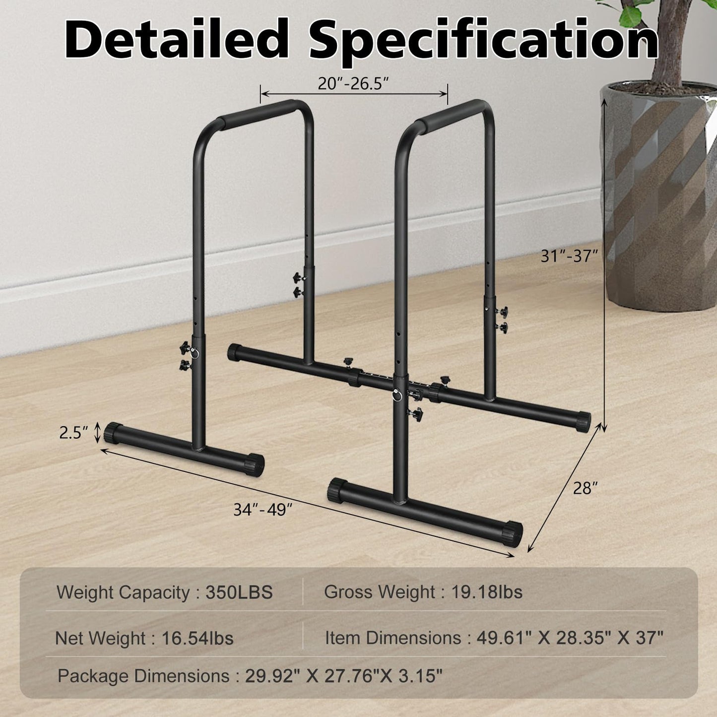 MIUDGIG Adjustable Height Parallel Push Up Stand, Parallel Bar Station for Strength Training, Heavy Duty Steel Dip Stand Station, Home Gym Fitness Workout Dip bar Station,Tricep Dips,Pull-Ups,Push-Ups