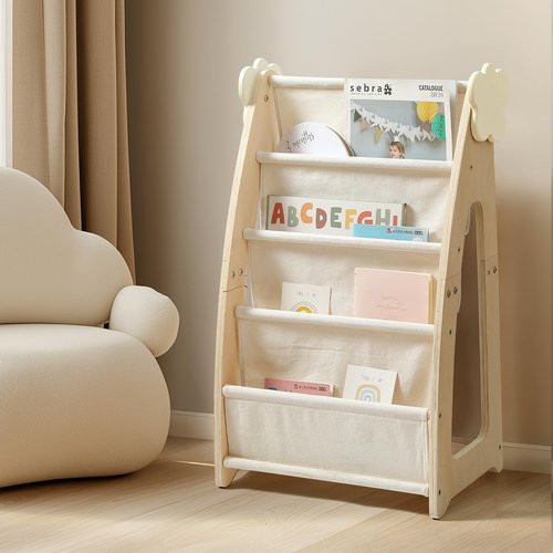 Kids Bookshelf with Storage, 3-Piece Modular Wooden Bookcase Organizer for Nursery, Bedroom, Playroom, Easy Assembly, Corner Shelf for Books & Toys, Natural Wood Design (B)