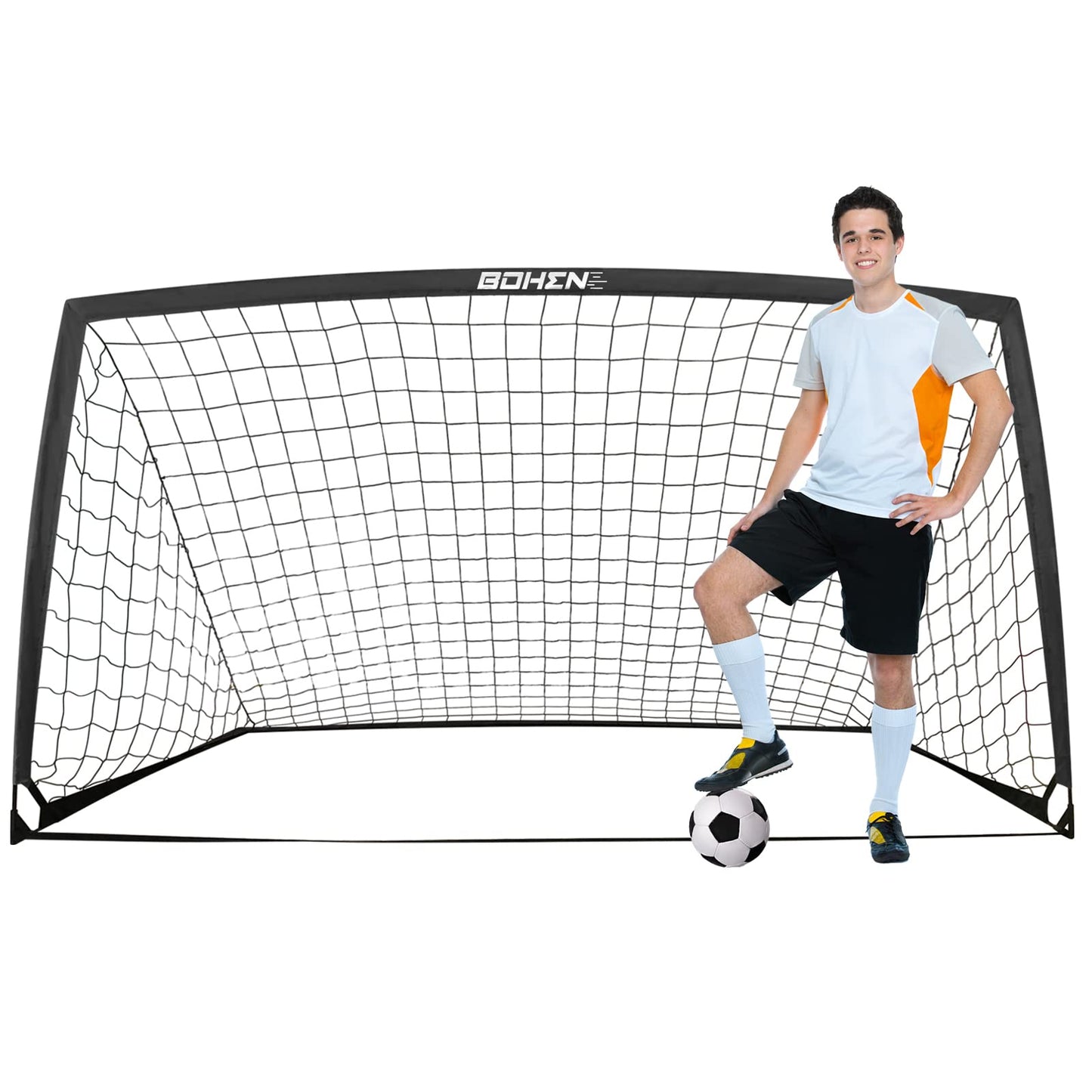 BOHEN 9x5FT Portable Soccer Goal for Kids Backyard with Carry Bag - Easy Folding Lightweight Fun for Outdoor Indoor Training Games for Teen Youth Adult (Black, 9x5FT, 1 Pack)