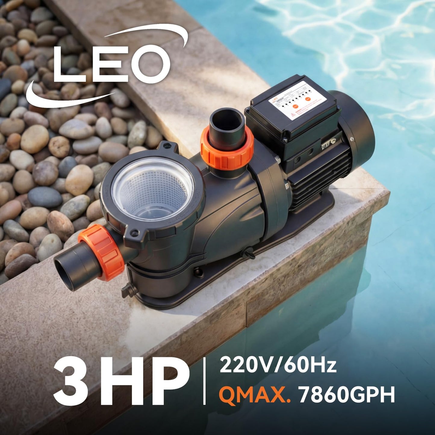 LEO In/Above Ground Pool Pump High Flow Powerful Self Priming Pool Pump,Light Black