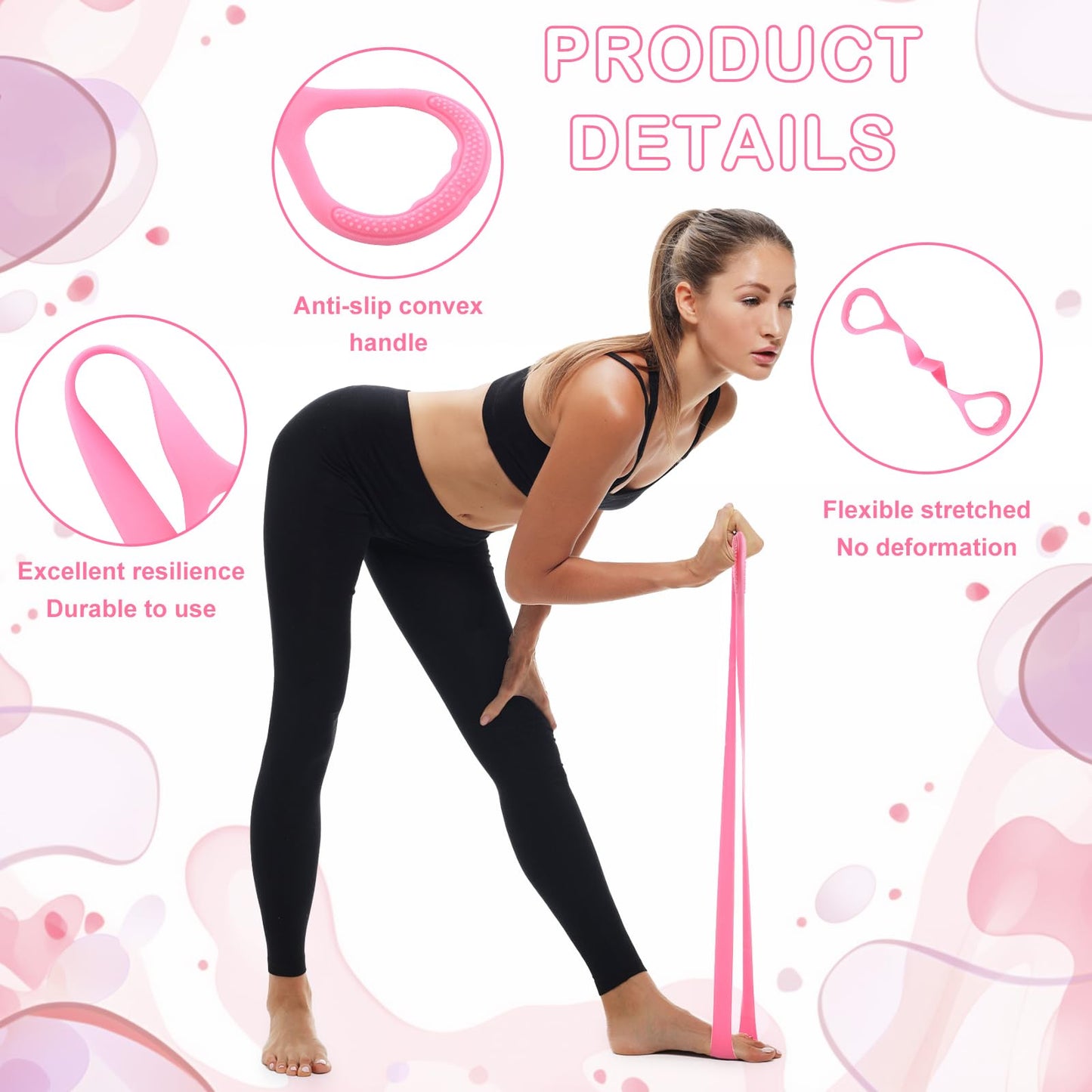 Figure 8 Resistance Bands with Handles, 4-Pack TPE Workout Bands for Women – Arm Back Shoulder Toner, Elastic Exercise Ropes for Home Gym Yoga Pilates Physical Therapy
