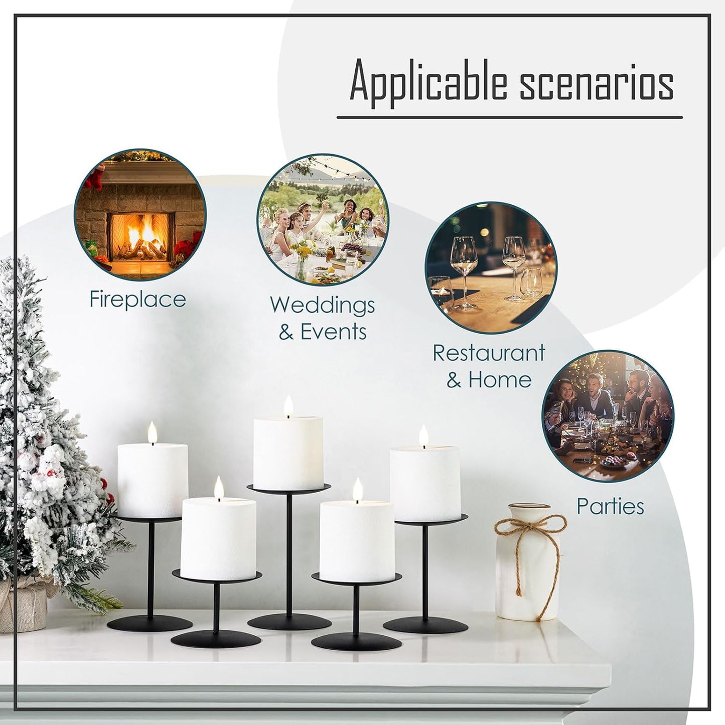 Smtyle Candle Holders - Elegant Matte Black Pillar Candle Holders for Stylish Home Decor | Perfect Christmas Centerpieces