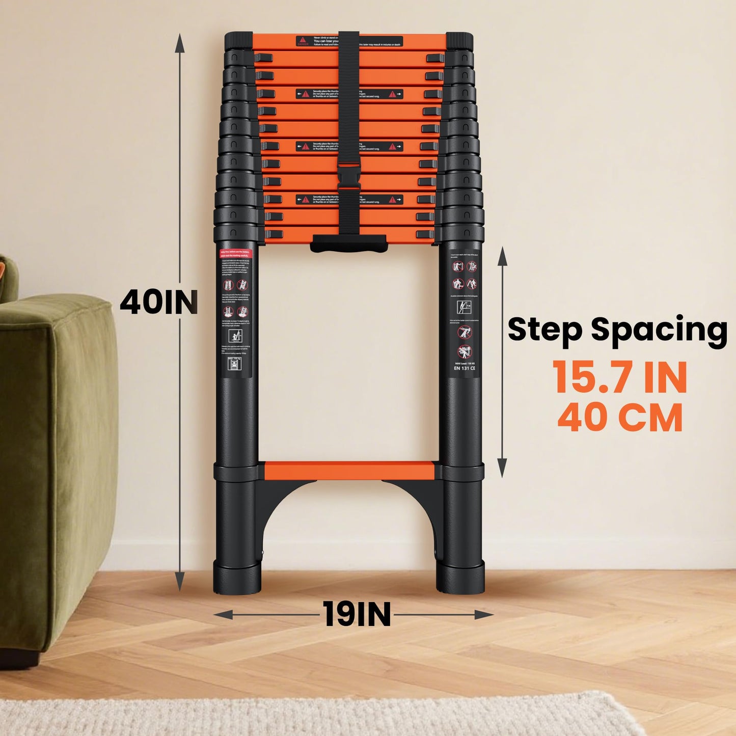 SINMEIRUN Telescoping Ladder, 16.5 FT, Aluminum Extension Ladder, 330 lbs Capacity, Collapsible Multi-Purpose Ladder for Home, Roof and RV; Orange