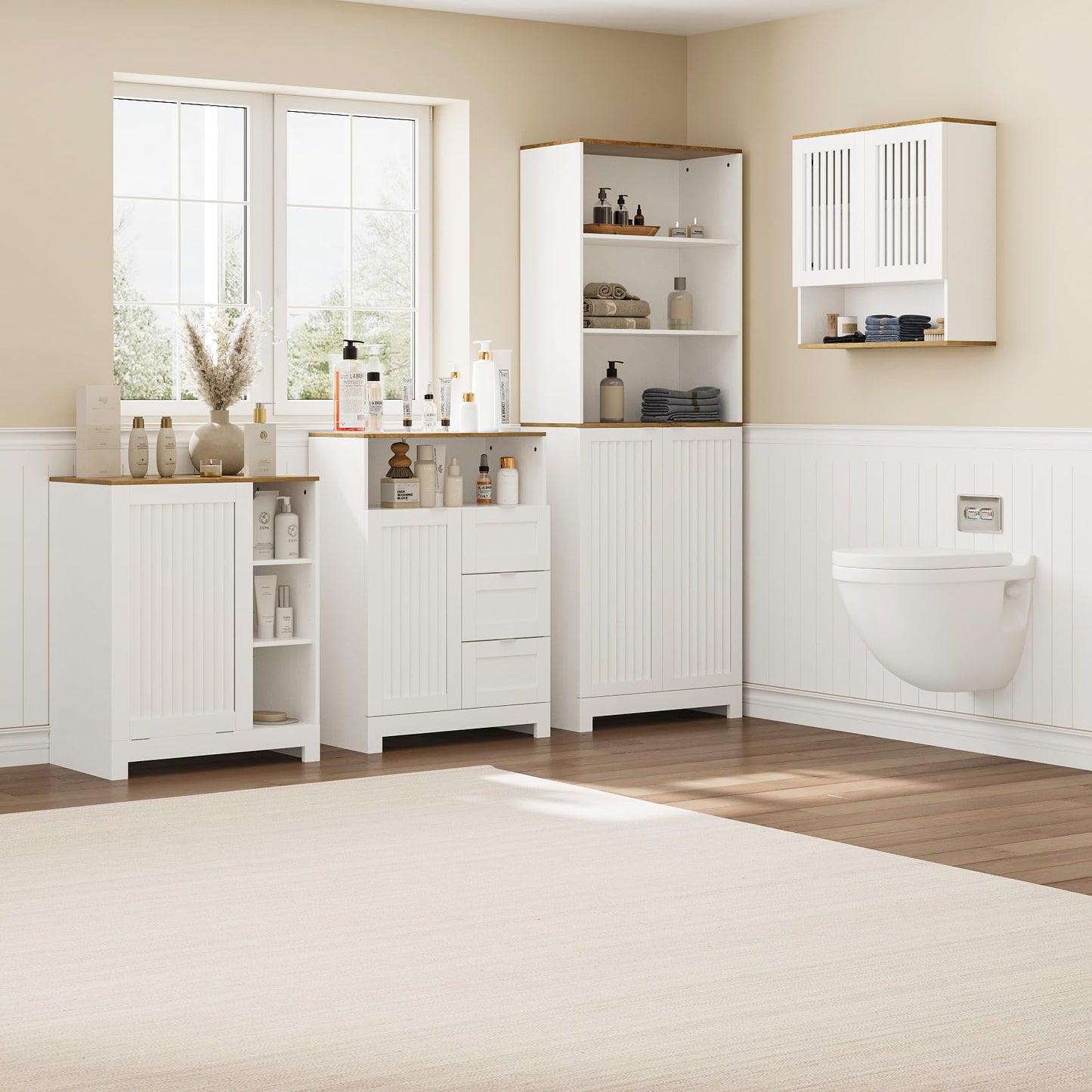 Kiasthome Bathroom Wall Cabinet, Medicine Cabinet with Louvered Doors & Adjustable Shelf, Over The Toilet Storage Cabinet for Laundry Room & Kitchen & Living Room