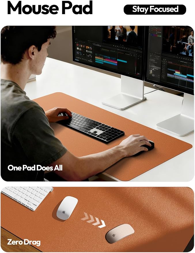 YSAGi Leather Desk Pad Protector, Office Desk Mat, Large Mouse Pad, Non-Slip PU Leather Desk Blotter, Laptop Desk Pad, Waterproof Desk Writing Pad for Office and Home (Brown,55" x 17.2")