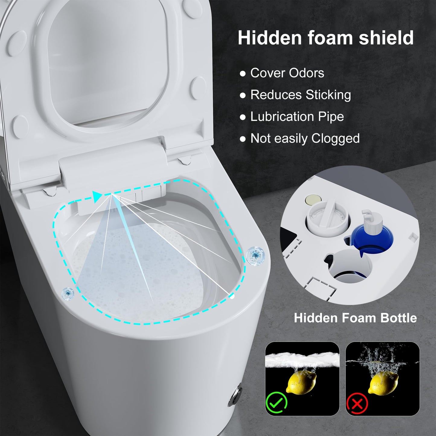 Smart Toilet with Auto Open/Close Lid for bedroom Heated Seat with Remote Control,Hidden Foam Shield, Multiple Cleaning Modes, Ambient Lighting,Soft Flush Feature Warm Water & Dryer