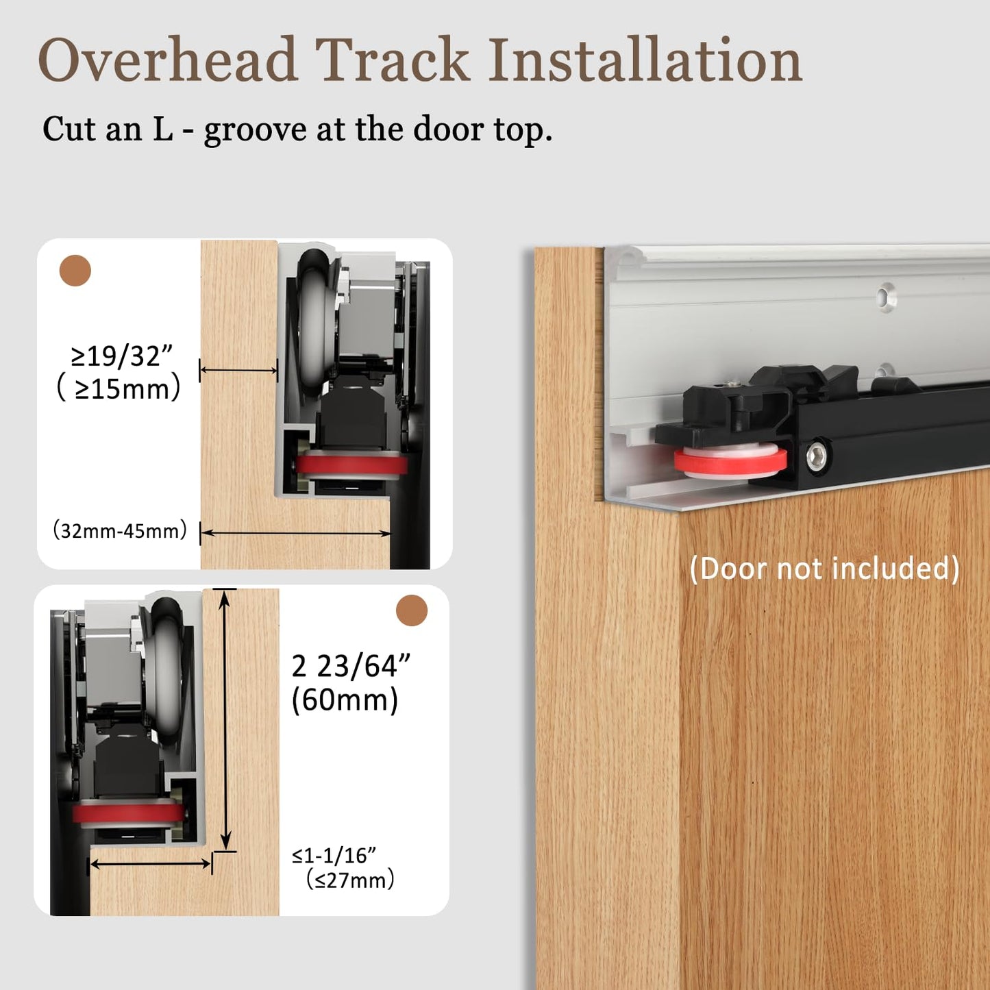 Souyou 36" Concealed Sliding Barn Door Hardware Kit with Soft Close Mechanism - Wall Mount no Floor Track Fits 28"-32" Opening Width Hidden Barn Door Hardware Kit (Door not Included)