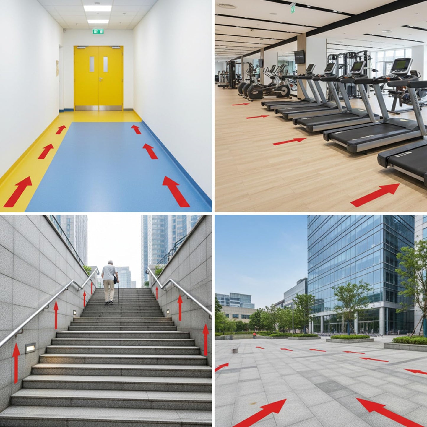 4 Pcs Arrow Sticker 12 x 4 Inch/ 300 x 90 mm Arrow Sign Stickers Red PVC Waterproof Self-Adhesive Directional Arrows Wall Marking Arrows Signs Removable Directional Floor Decal Stickers