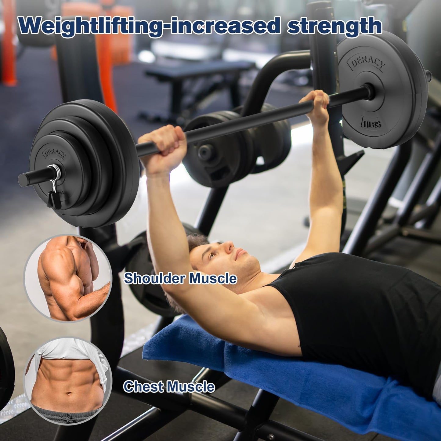 DERACY Barbell Weight Set, 43lbs Barbell Set Adjustable Olympic Weights, 6 Plates, 57.5 Inch Bar & Thick Foam Shoulder Pad, for Home Gym, Exercise, Lifting, Body Fitness, Workout to Build Muscle