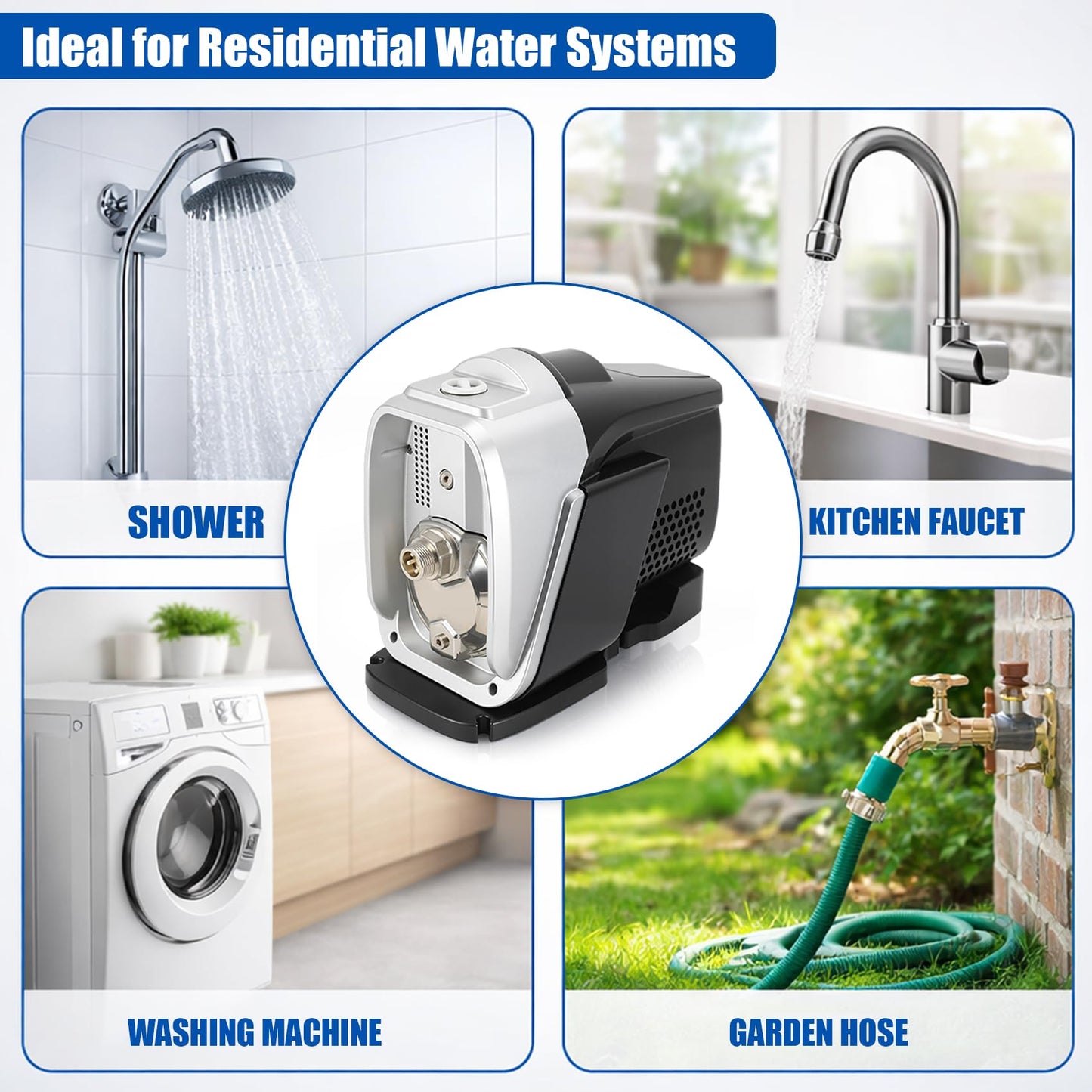 115V Self-Priming Whole House Water Pressure Booster Pump,Integrated Design, Automatic Residential Water Pressure Pump for Shower, Garden,Home