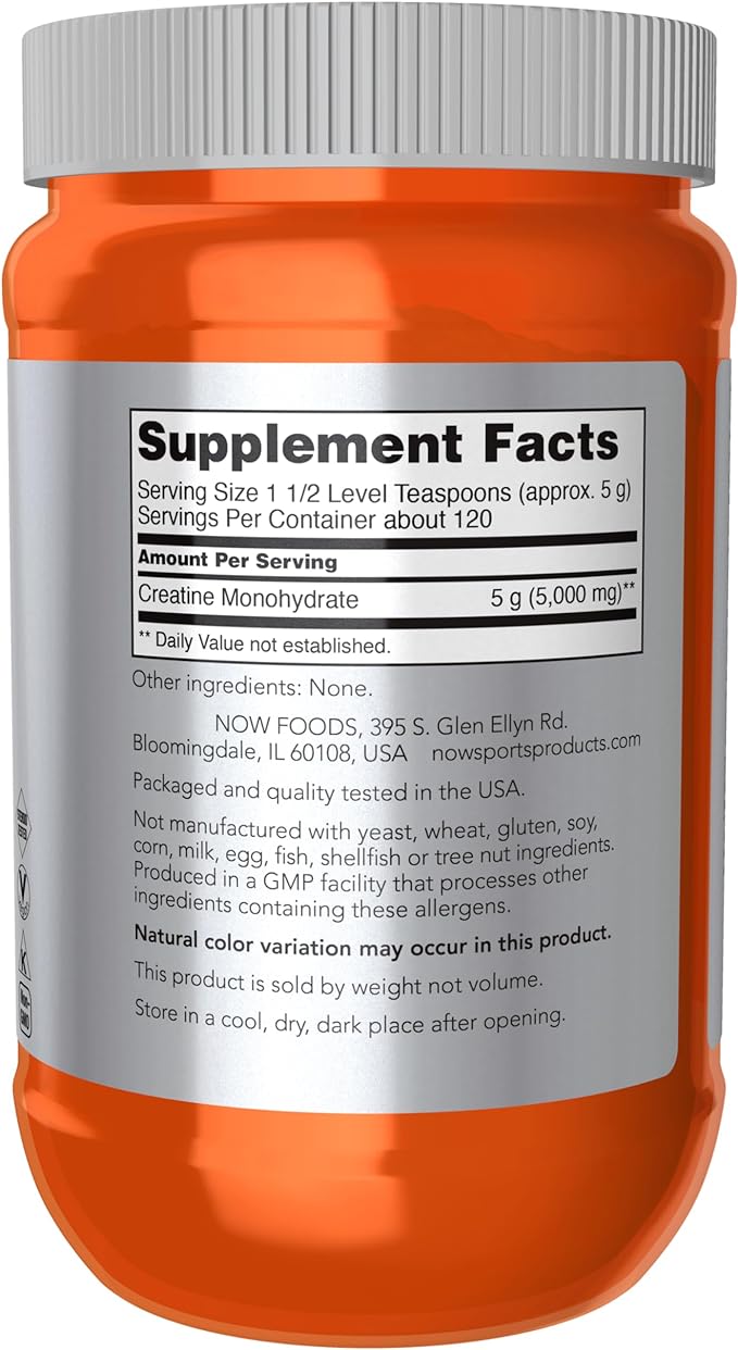 NOW Sports Nutrition, Creatine Monohydrate Powder, Mass Building*/Energy Production*, 21.2-Ounce (Pack of 2)