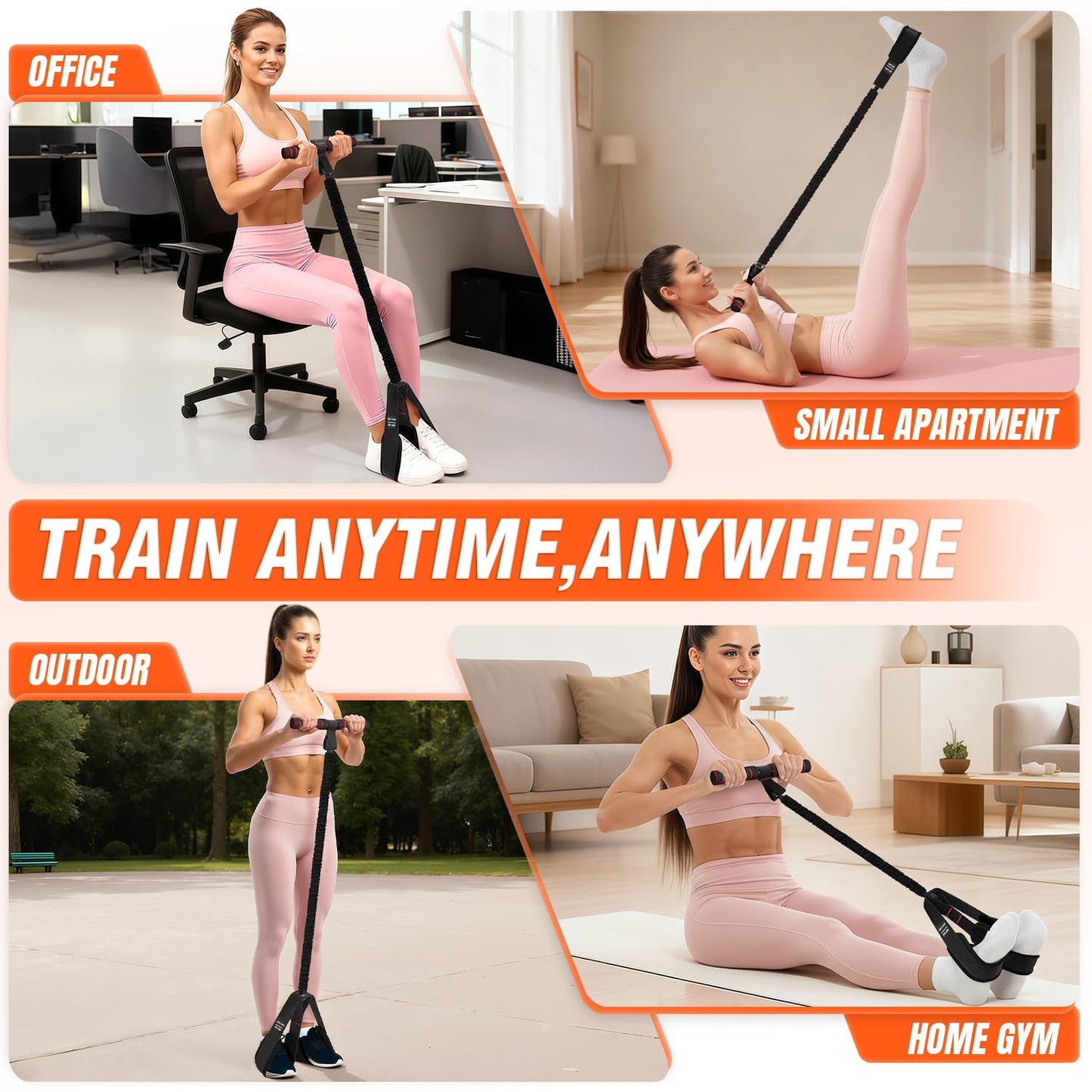 UZTUGG Pedal Resistance Bands with Handles, Upgrade Women Exercise Bands for Full Body Training, Core, ABS, Legs, Glutes, Arms, Pilates, Physical Therapy, Strength, Sit Up Equipment for Home Workout