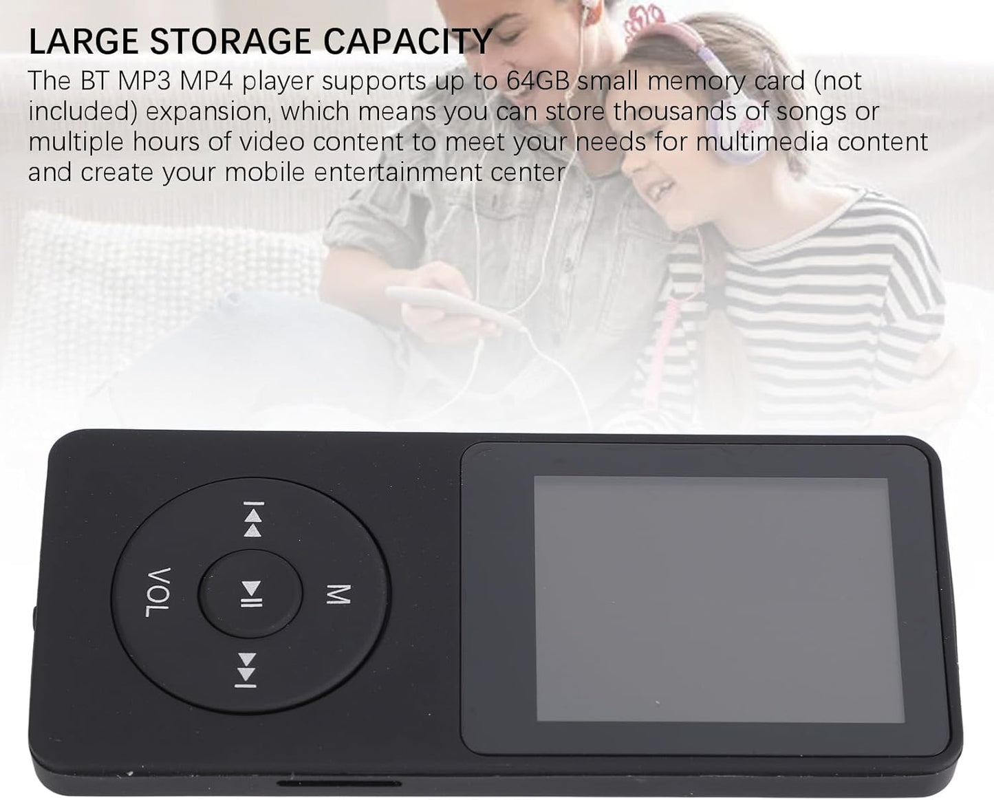 ciciglow MP3 MP4 1.8 Inch 3.5mm 64GB Player with Bluetooth, Screen Lossless Sound WL Music Player with Interface, Small