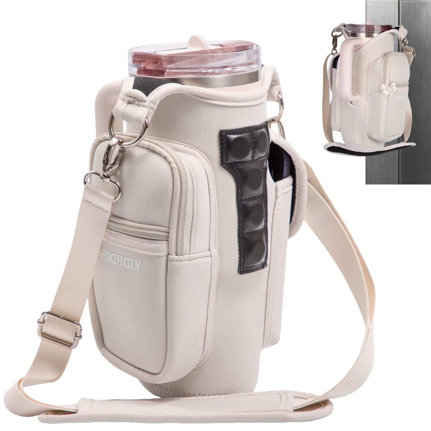 Tumbler Carrier Bag for Stanley & Owala 30–40oz, Magnetic Water Bottle Holder for Gym Equipment, Crossbody Cup Holder with Phone Pocket