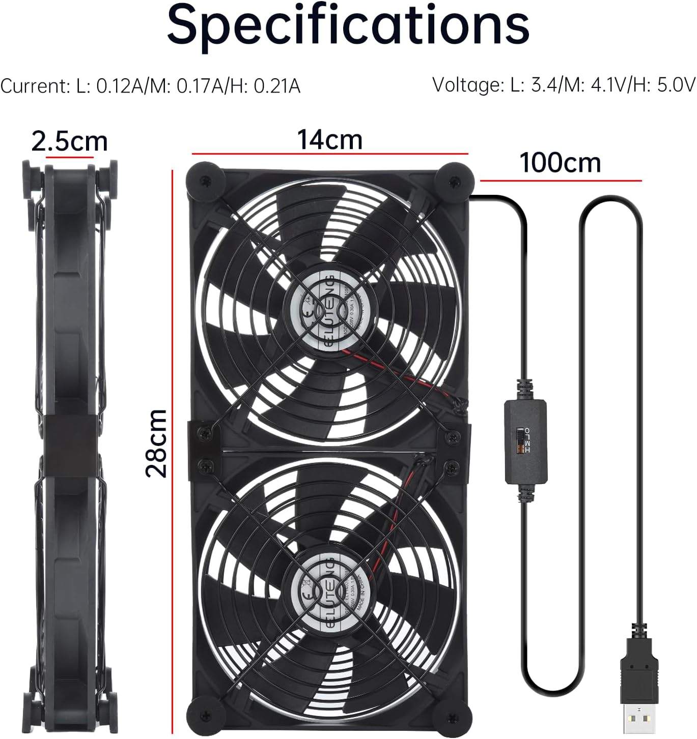 ELUTENG 140mm 3 12V Dual AC USB Computer Fan USB Fans for Cooling Speed Control Computer Fan with AC Plug for Laptop