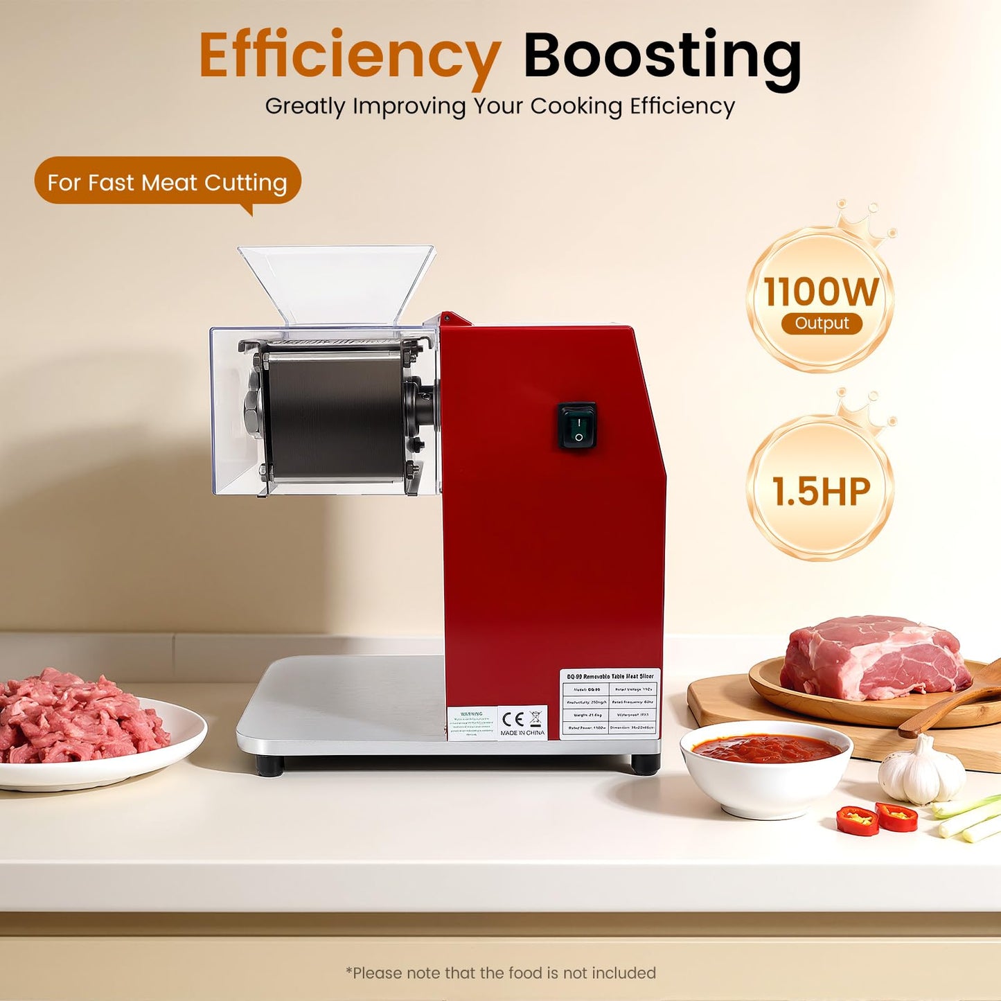 Meat Cutter Machine, 1100W Electric Slicer Cutting Machine Portable Commercial Meat Slicer with Raised Inlet & Stainless Steel Knife Comb for Home Kitchen Supermarket Beef Chicken Lamb