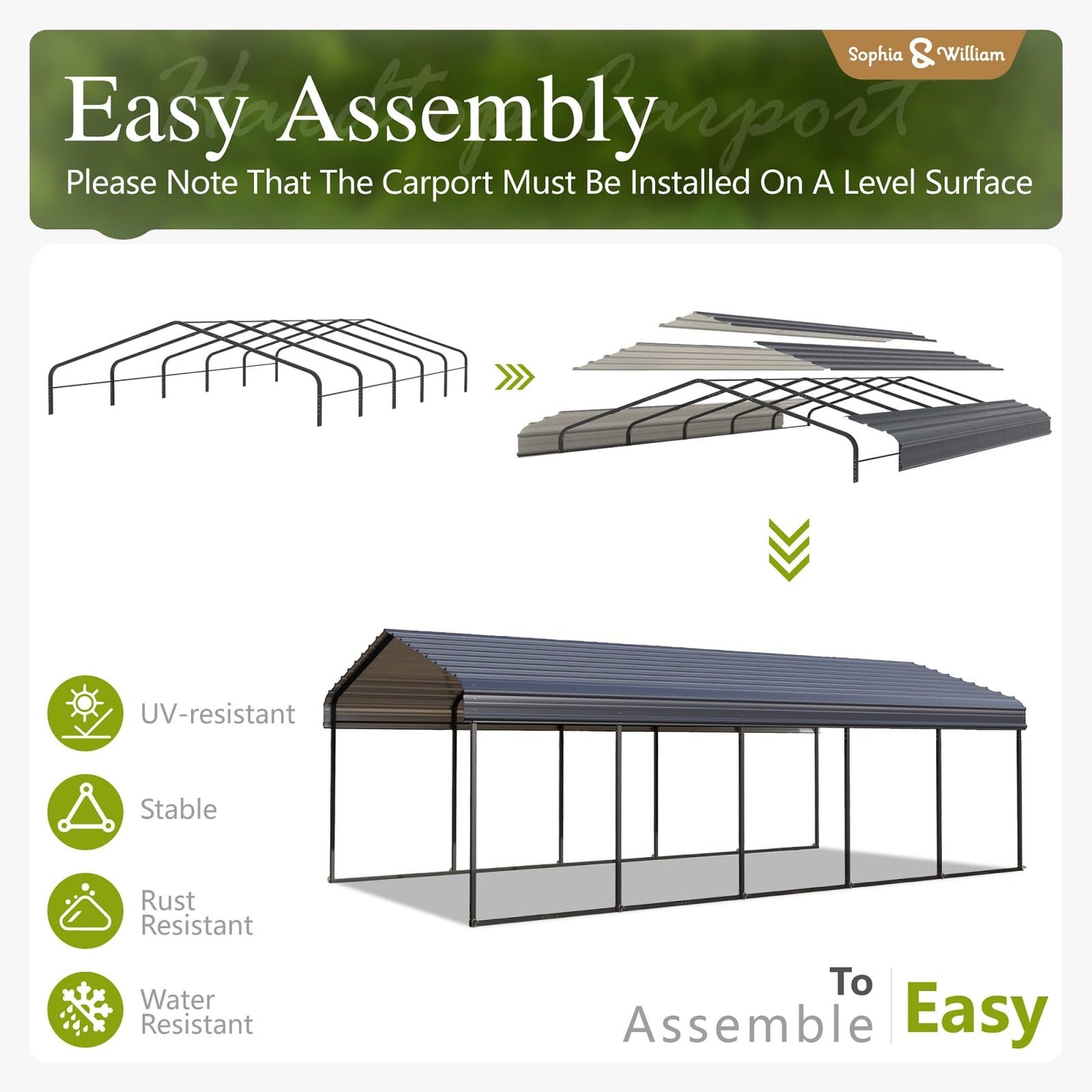 Carport 12x25 ft, Heavy Duty Car Ports Porable Garage Kit Shed Tent Shelter Metal Frame All Weather Outdoor for Boat with Removable Sidewalls, Grey