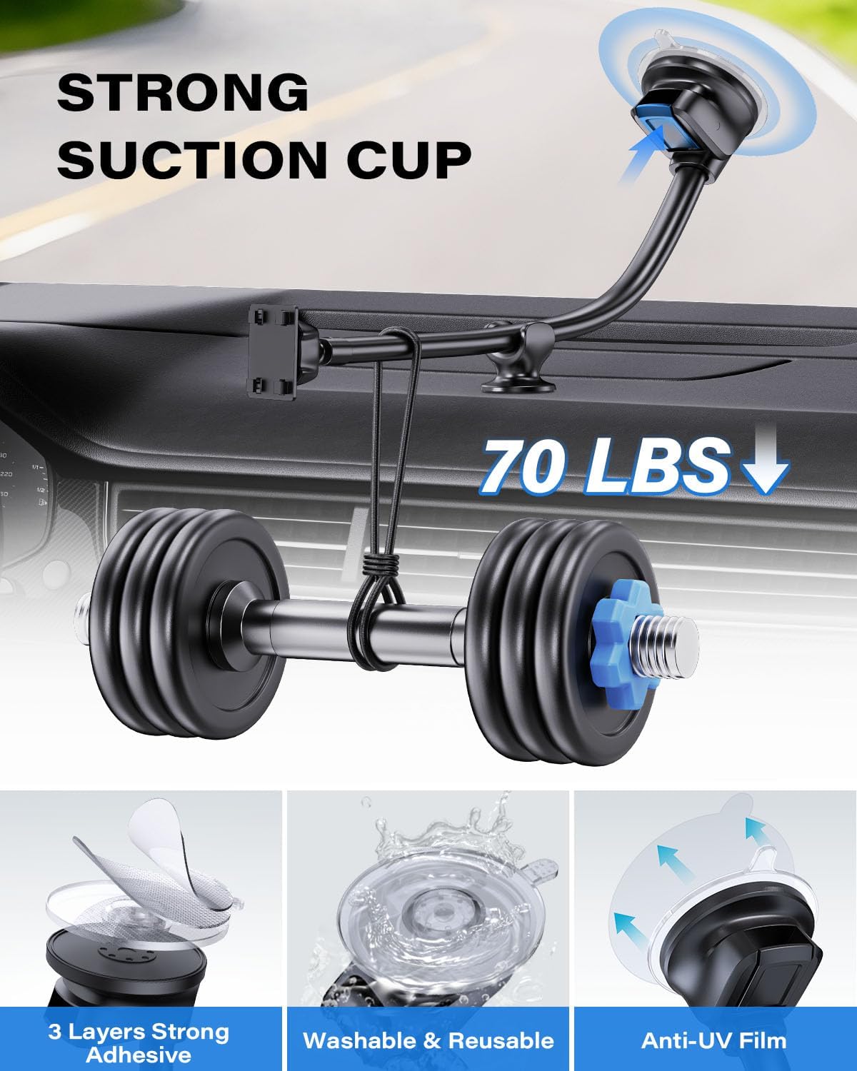 1Zero 14-Inch 7-11 Inch Windshield CarPlay Mount for Car, CarPlay Holder Mount with Long Arm, Flexible & Bendable