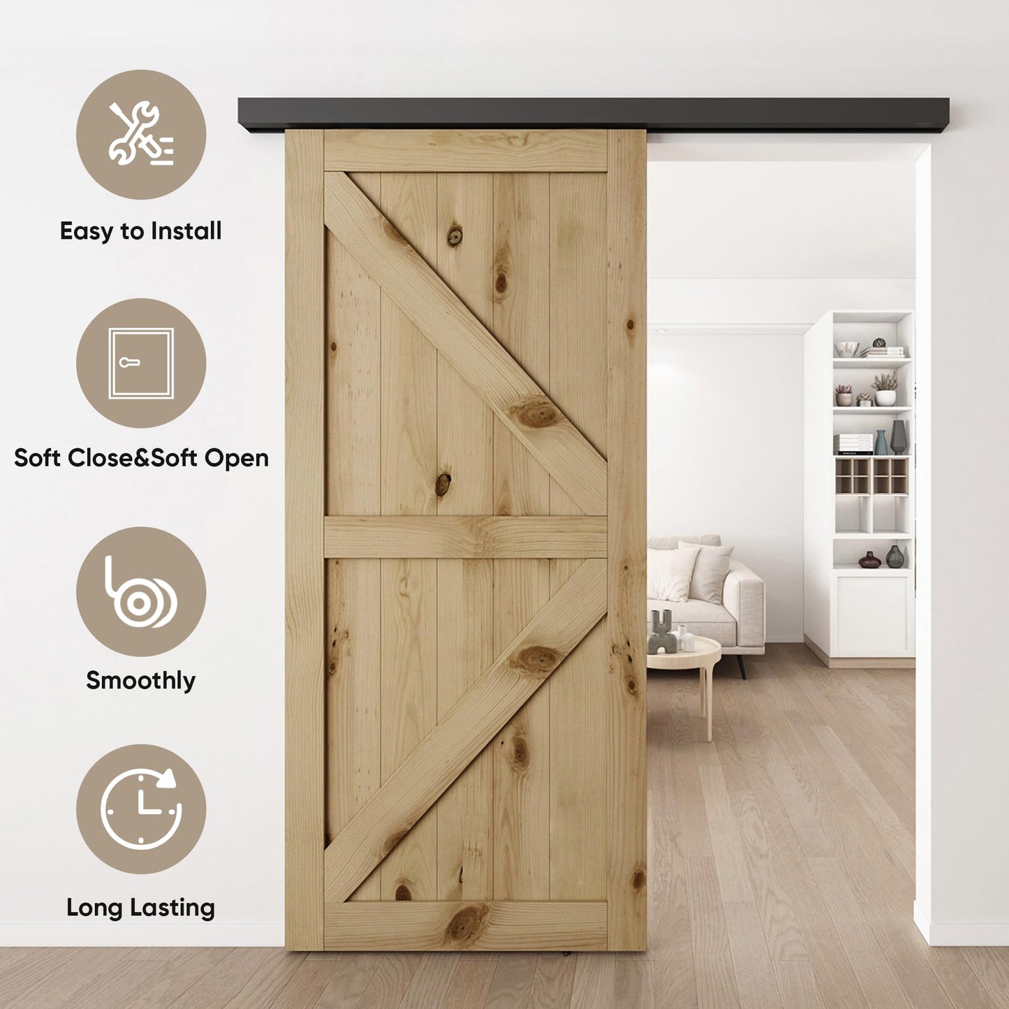 JUBEST 6FT Sliding Barn Door Hardware Track Kit, Aluminium Alloy Box Rail Wall Mount Barn Door Hardware,for Interior Wooden Door