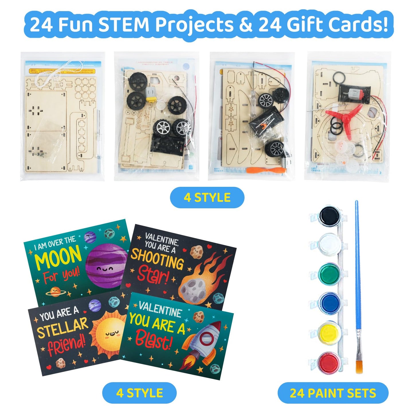 Valentines Day Gifts for Kids - 24 Pack DIY Science Craft Kits with Valentines Cards - STEM Projects Educational Toys for Boys Girls Age 6-12 Classroom Exchange School Activities Party Favors