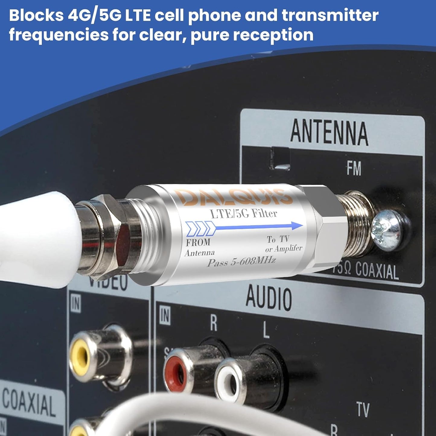 DALQUIS 2Pcs 5G 4G 5G 5-608 LTE Filter for TV Antennas, Reduce Interference Pixilation Deliver Crystal-Clear Digital TV