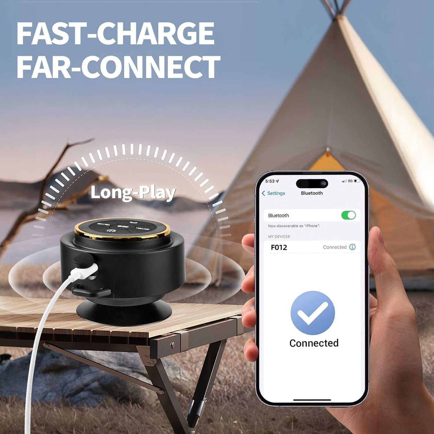Kebrela IP67 Bluetooth Shower Speaker with Carabiner, Portable Bluetooth Speakers with Suction Cup, Waterproof