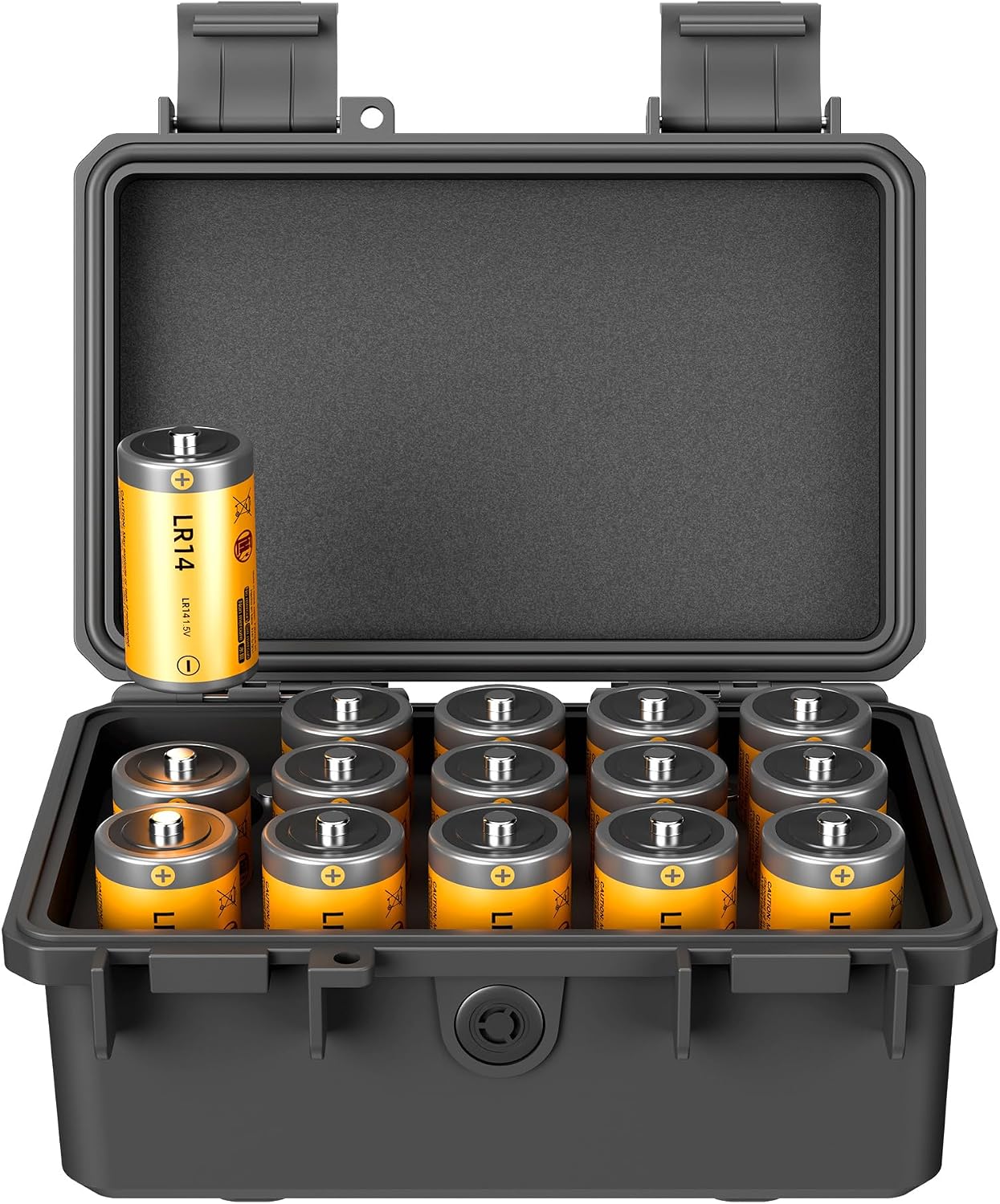 KIWIFOTOS 15 IP67 LR14 Slots C Battery Organizer Storage Case Heavy Duty Waterproof C Cell Alkaline Batteries Holder