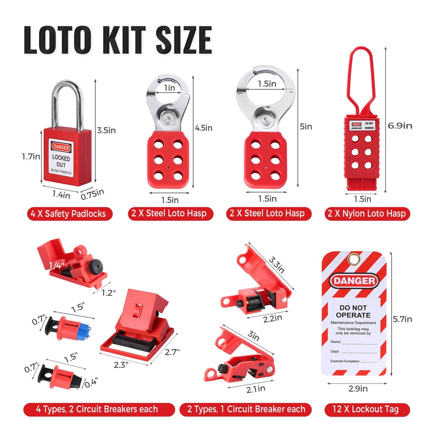 IWONGO 50 PCS Lockout Tagout Kit, OSHA Compliant Electrical Loto Kit, Safety Padlocks, Circuit Breaker Lockouts, Valve Lock, Hasp & Loto Tags, Industrial Safety Electrical & Mechanical