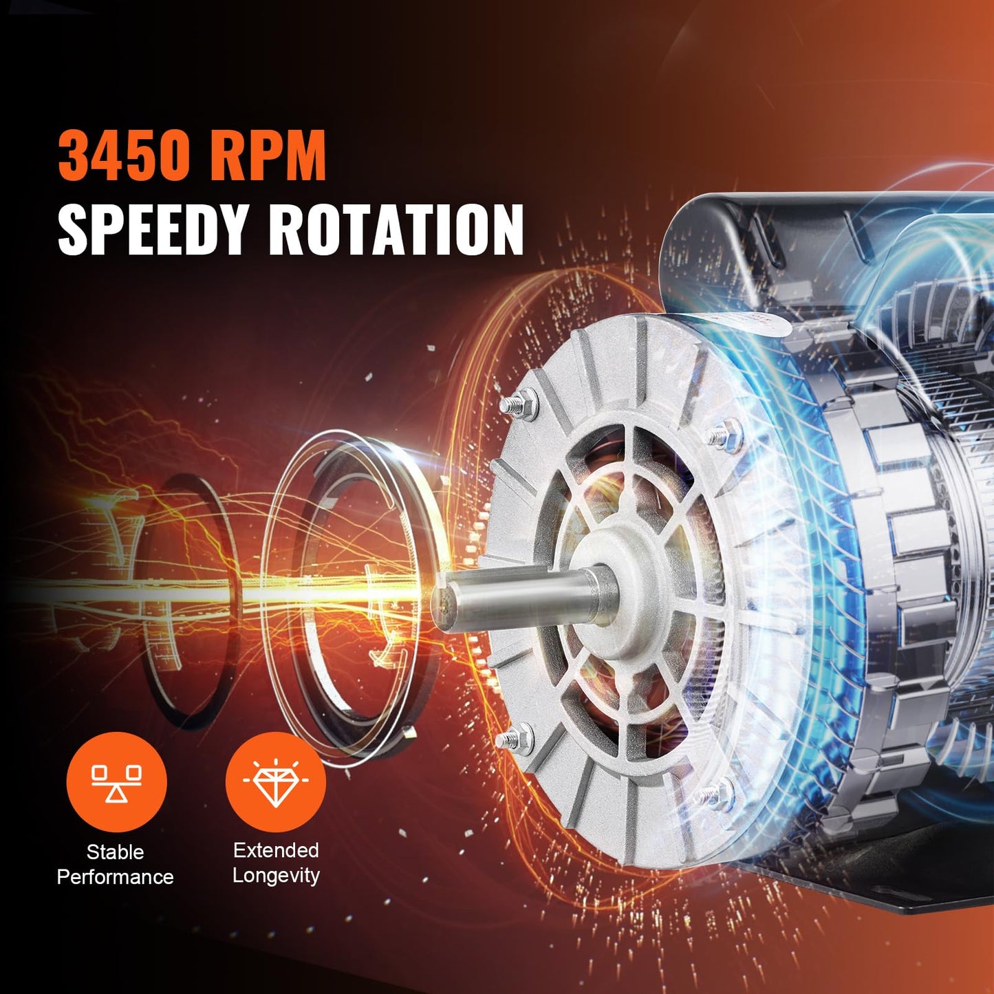 VEVOR 5HP SPL Air Compressor Electric Motor, 230V 17.6Amps, 56 Frame 3450RPM, 5/8" Keyed Shaft, 1.88" Shaft Length, Single Phase, CW/CCW Rotation (Factory Setting is CCW)