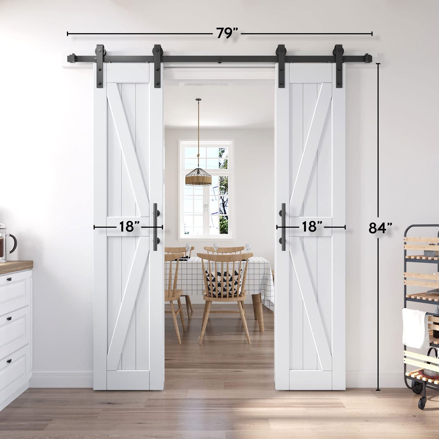EaseLife 36in x 84in (Double 18in×84in Door) Barn Door with 6.6FT Sliding Door Hardware & Handle Included,DIY Assemblely,Easy Install,Water-Proof,Apply to Interior Exterior Rooms,K-Frame,White