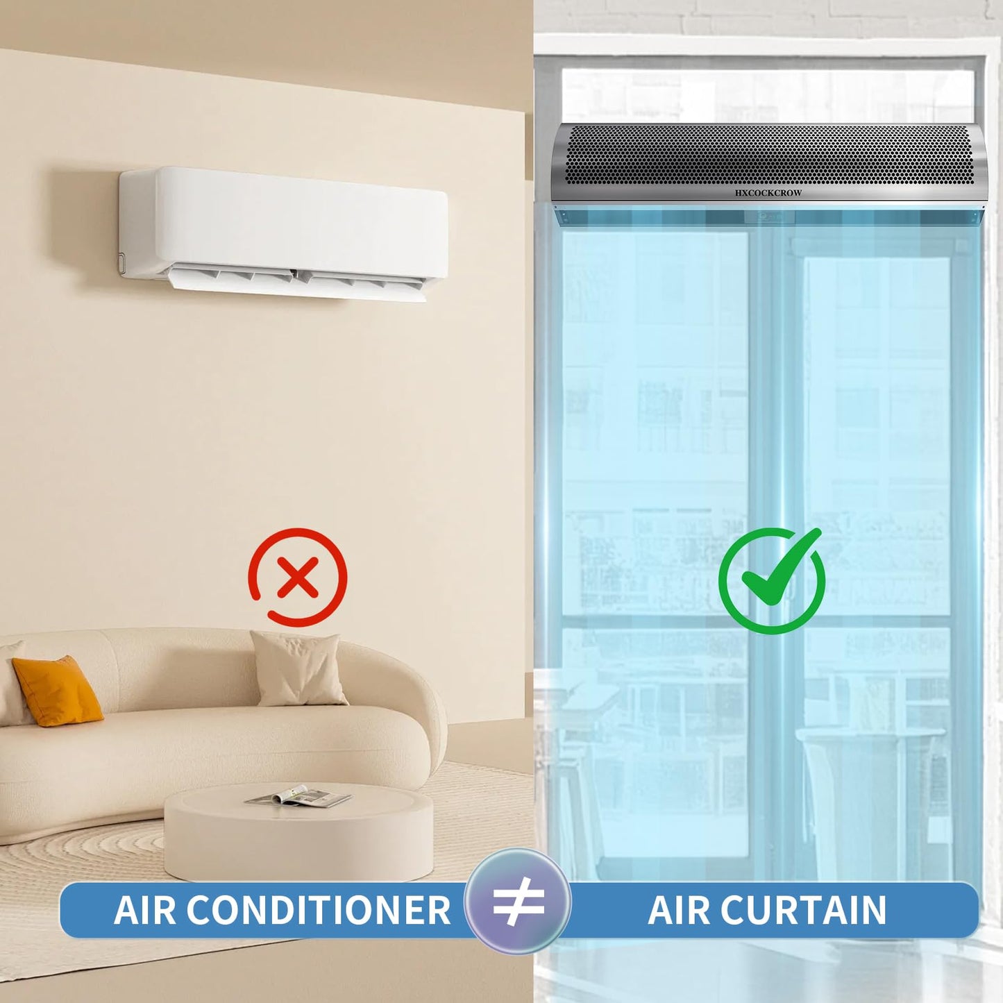 HXCOCKCROW 60 inch Commercial Air Curtain for Doors Stainless Steel, 1530CFM/2030FPM High Power Air Fly Fan with Door Magnetic Switch, Wall Mounted Over Door Fan for Bugs Restaurant Garage Warehouse