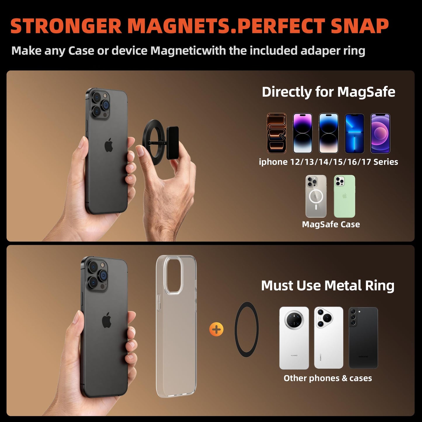 BANGMANG Dual Magnetic Phone Holder for Gym, Workout, Kitchen or Any Metal Surface, Magnet Base Mount & Strong Magnet Phone Mount for iPhone 17/16/15/14/13/12/ Series MagSafe Case All Phones