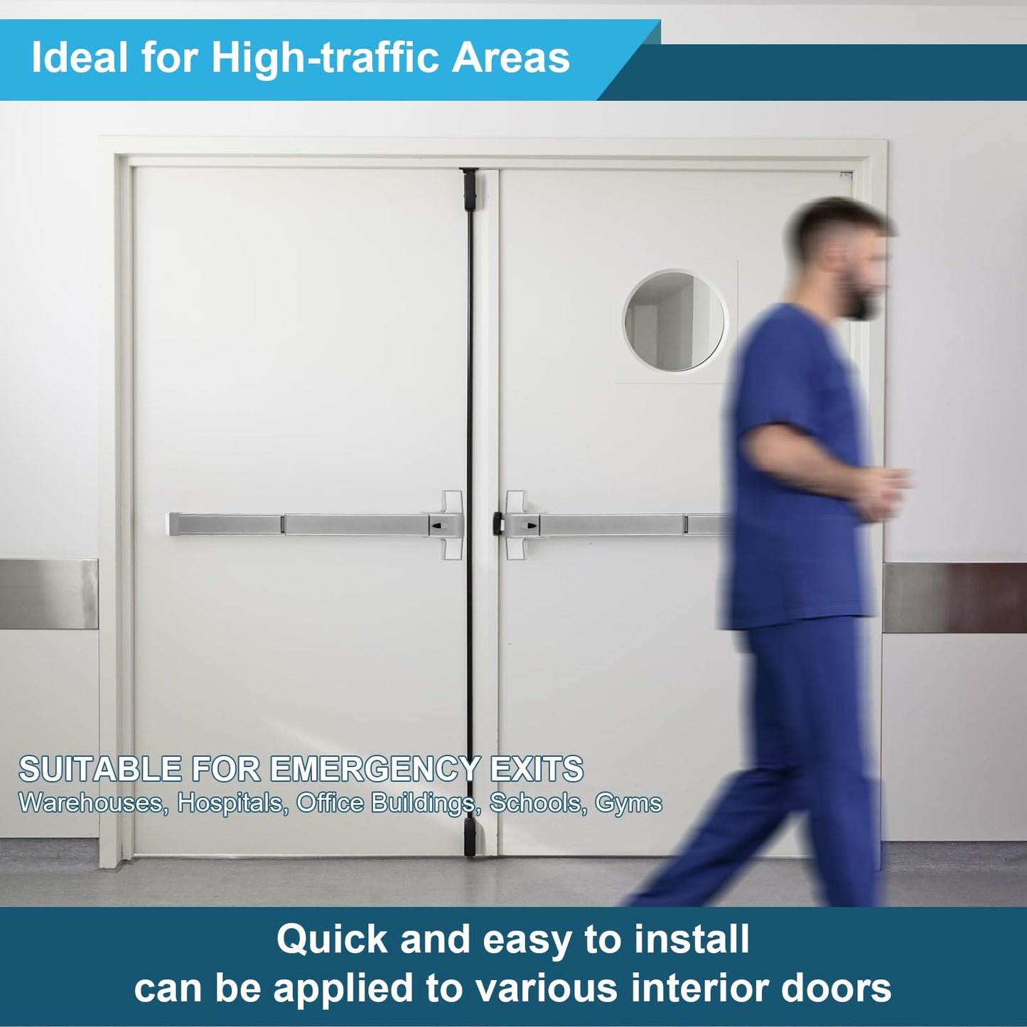 25.5" Commercial Panic Exit Device - Stainless Steel Push Bar Door Lock for Single/Double Doors, Anti-Corrosion Emergency Exit Hardware (Surface Mount)