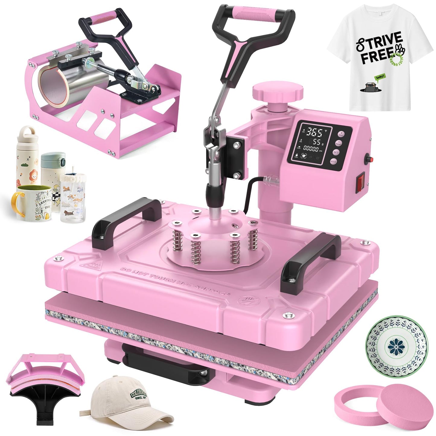 Seeutek 5 in 1 Heat Press Machine 12x15 inch Heat Press Machine with 360 Degree Swing Away T Shirt Pressing Machine, Multifunction Heat Transfer Sublimation Combo for T Shirts Mugs Hat Plate Cap