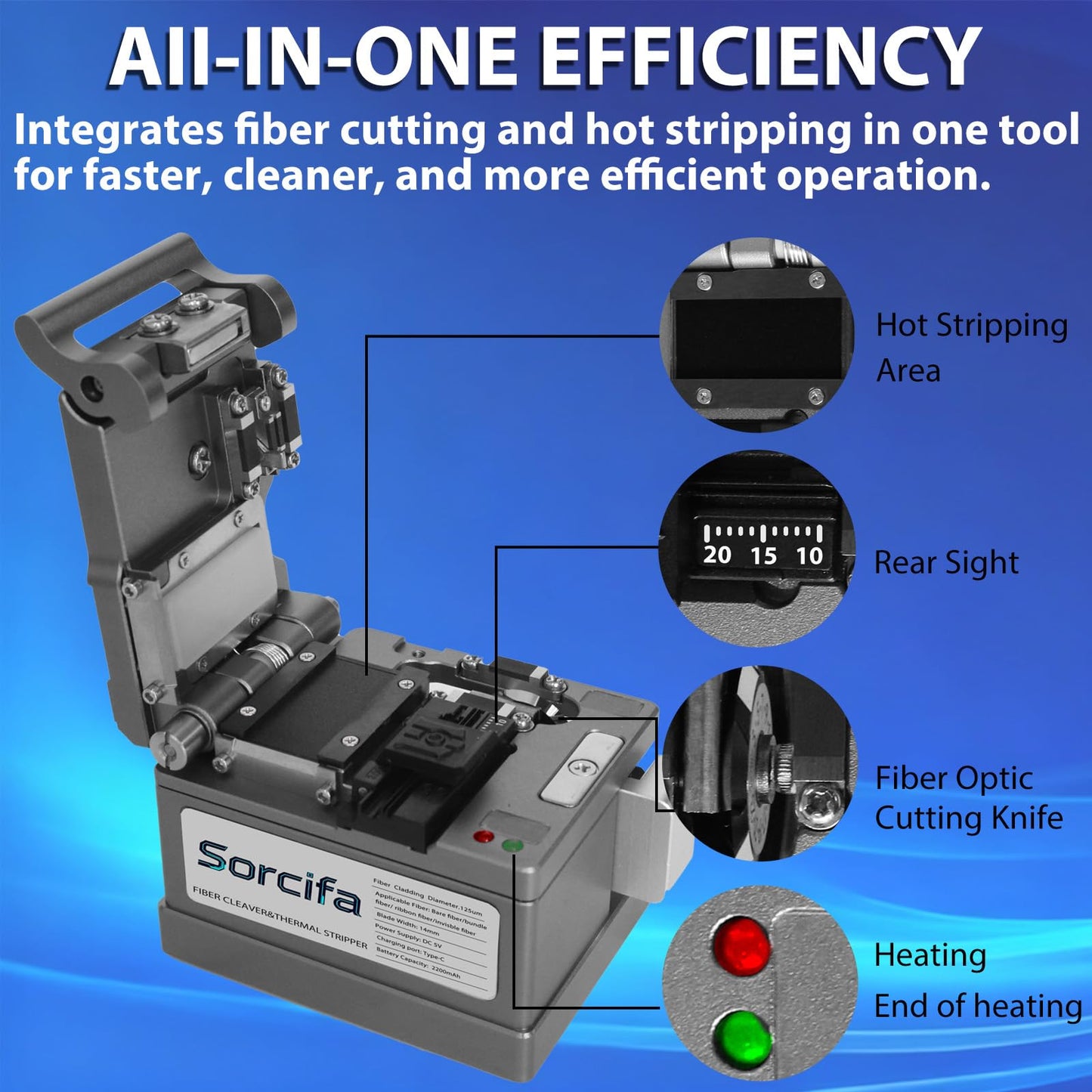Optical Fiber Cleaver,Fiber Optic Stripper for Ribbon or Simplex Fiber,2 in 1 Stripping and Cutting,Optic Cutter Cleaver Fiber with 16-Port Blade,Automatic Heating Stripping Tool for 1-12 Strands