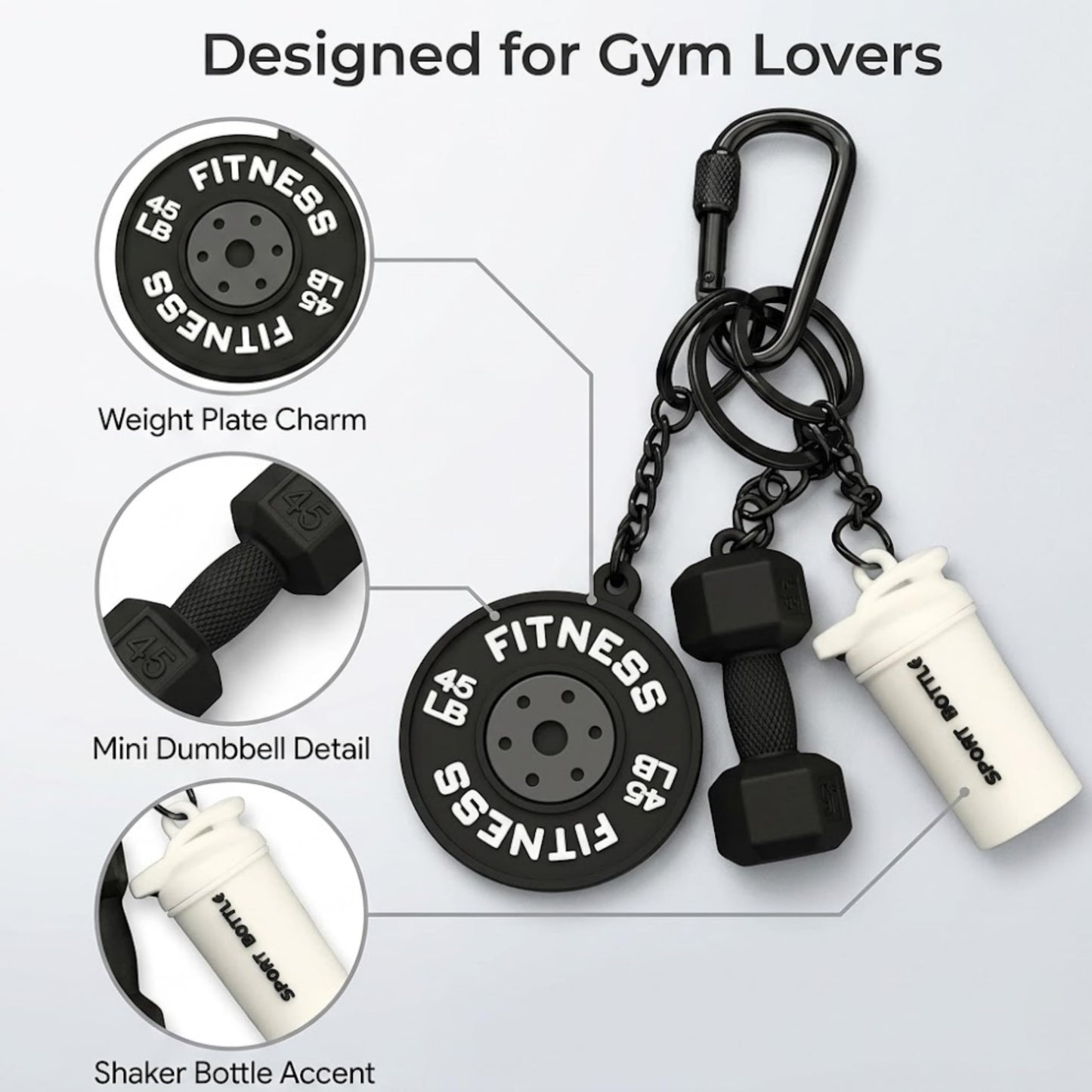 Fitness Keychain for Gym Lovers - Premium Gift for Fitness Enthusiasts (black)