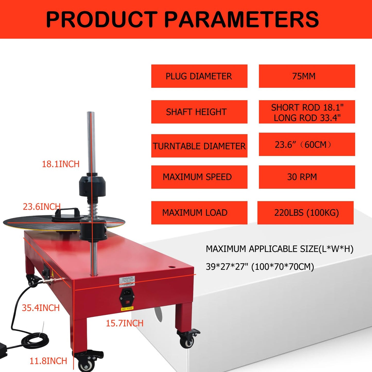 HayWHNKN Electric Stretch Film Wrapping Machine 23.6INCH Turntable Diameter Single Shaft Electric Film Wrapping Machine for Pallet Packing Semi-Automatic Wrapper Machine110V