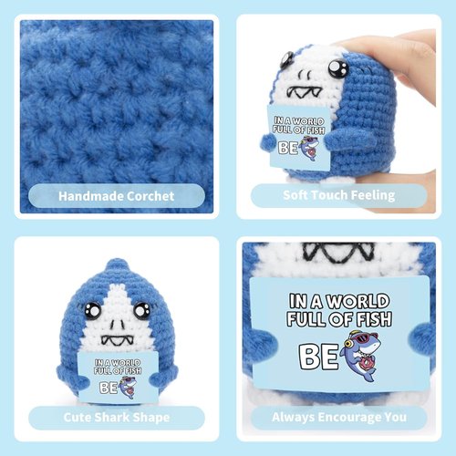 FunisFun Crochet Shark Gift - Positive Handmade Decor for Shark Lovers | Motivational Birthday Present