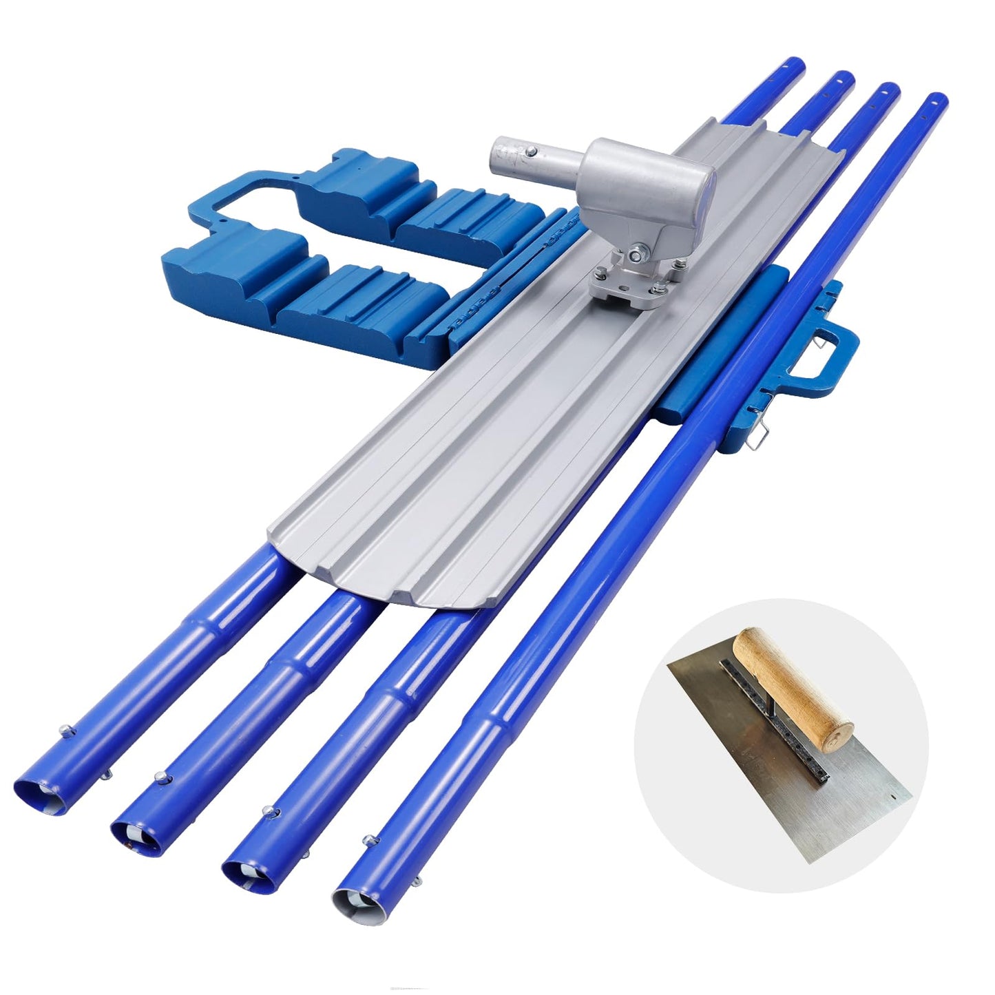 Bull Float Aluminum Magnesium Alloy Concrete Float 48"x8" Round End Board Kit trowel Tool Cement Tools Float Bracket Concrete Tools Finishing With 57" Handle x4 Carrying Plastic Tool Box VOYAR