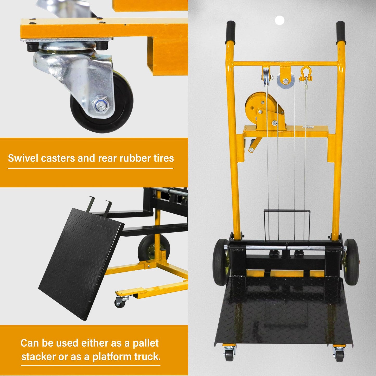 Apollo Material Lift Winch Stacker, Pallet Truck Dolly 330 lbs Capacity, 40.5" Max Lift, Pallet Stacker with Swivel Casters and Steel Platform