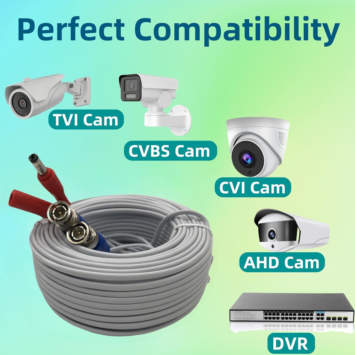 4PCS 100ft/30m 8BNC 100 Integrated BNC Video Power Cable ext. for Security Cameras, CCTV, Surveillance & DVR installs.