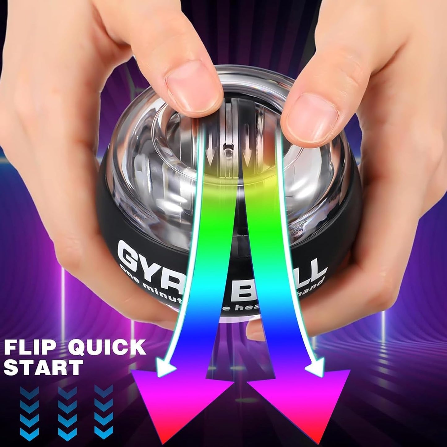 Wrist Power Gyro Ball with Counter, Curaball Torque Ball Hand Exerciser Grip Strength Trainer, Auto-Start Colorful LED Lighting