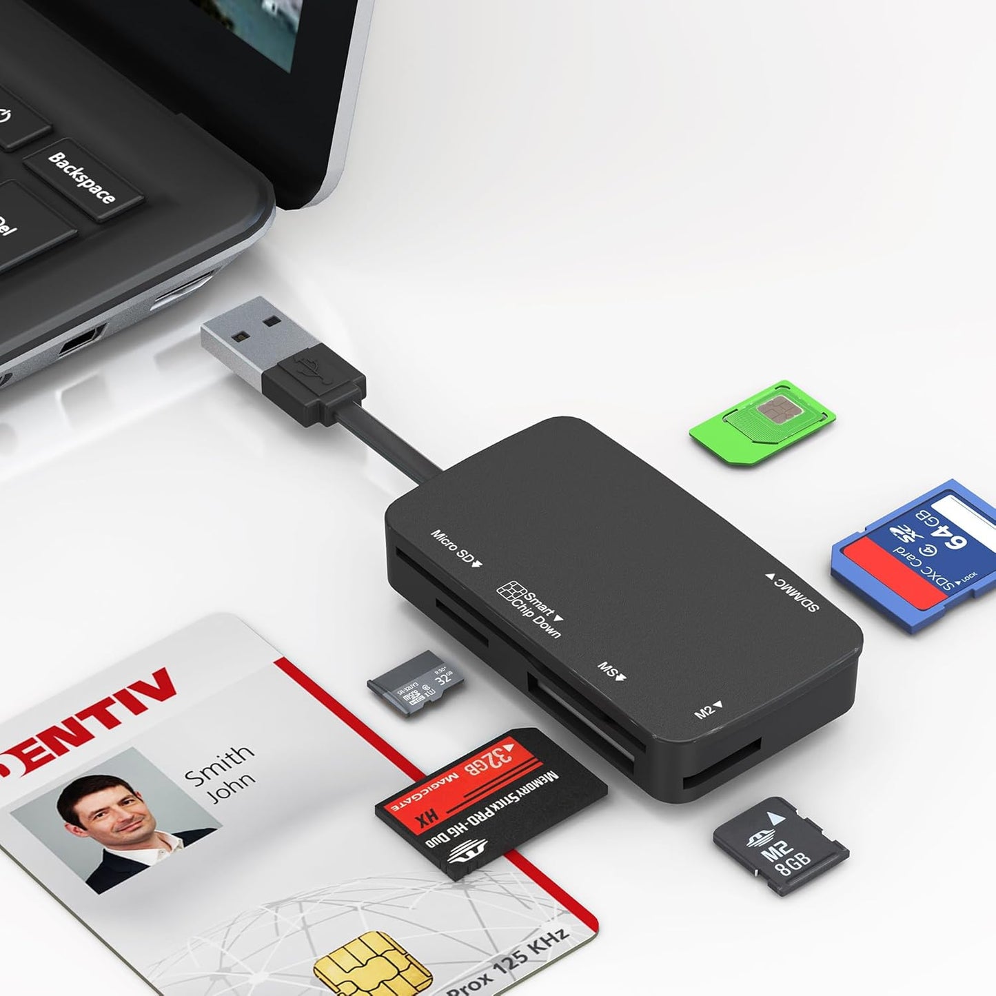 Bawanfa 7 1 SD/MMC/TF/Memory Duo/M2/IC/PIV/Chip/Smart SIM Card Adapter - CAC Reader Military and Memory Card Adapter