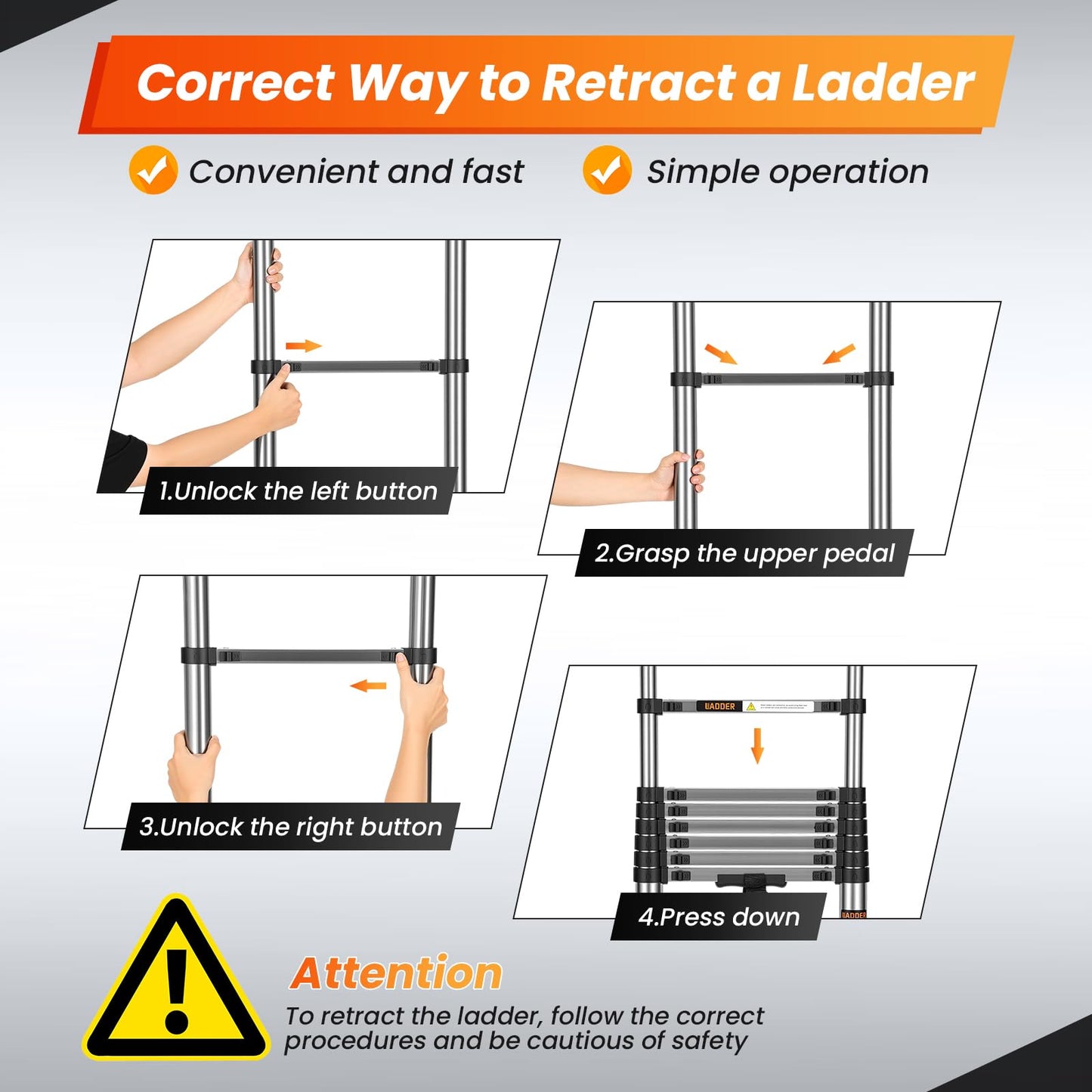 Telescoping Ladder, 16.5 FT Extension Ladder w/Hooks, Heavy Duty 330lbs Max Capacity, Collapsible Telescopic Ladder for Rv, Roof, Outdoor