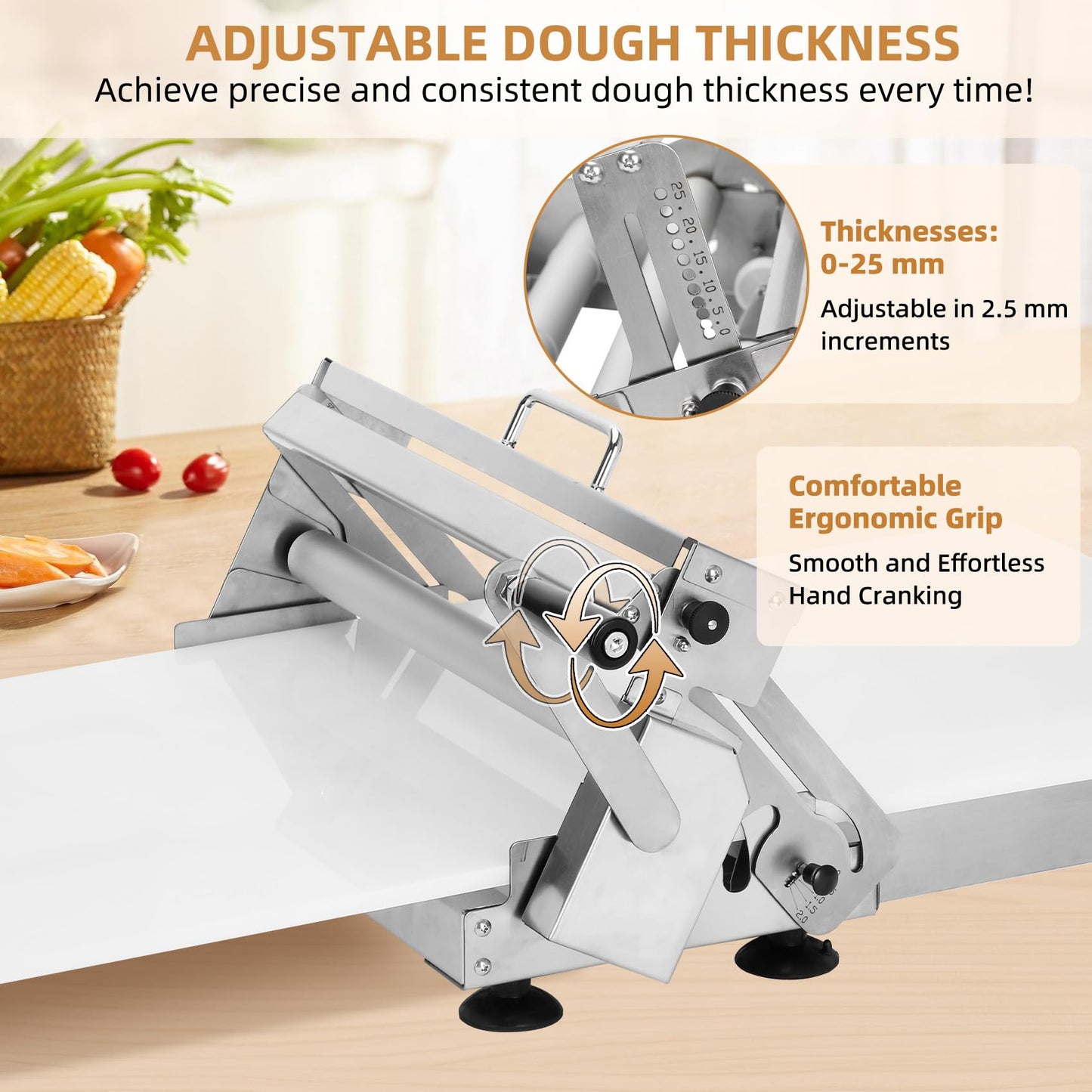 Folding Dough Sheeter (15.8"), Countertop Dough Sheeter, Dough Sheeter, Manual Dough Sheeter, Adjustable Thickness, Stainless Steel Dough Roller Machine, Bread, Pizza, Cookies, Pie (1 Rolling Board)