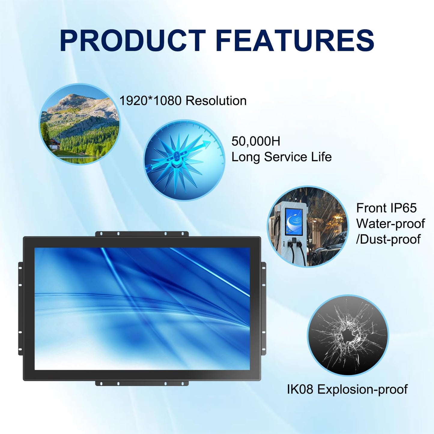 Bosunre 21.5 Inch FHD Capacitive Touch Screen Monitor,10-Point Multi-Touch Industrial Display with HD-MI,VGA,VESA Mounting Open Bracket Installation,Open Frame Touch Monitor